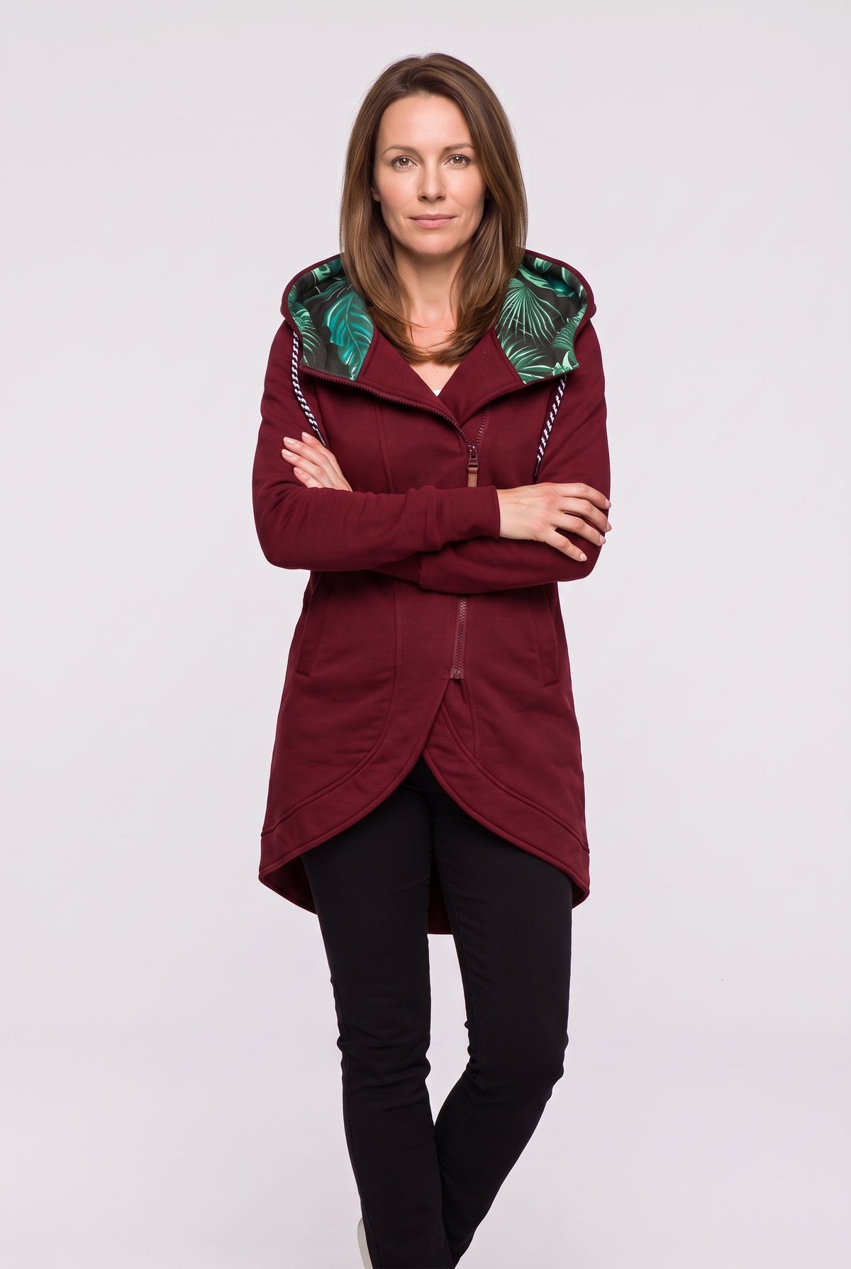 Women's Coat | Hooded Asymmetric Zip - Red