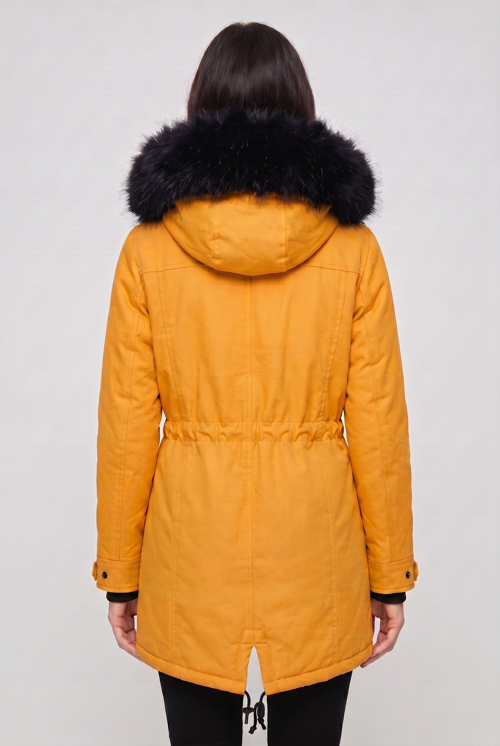 Women's Coat | Hooded Button Front - Yellow back