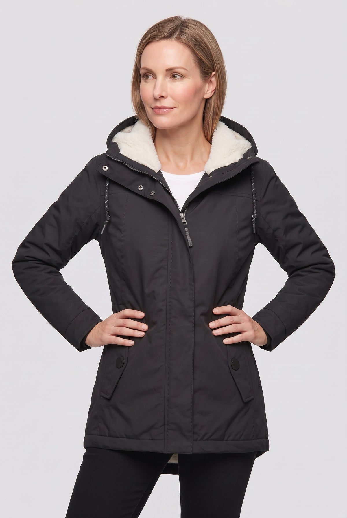 Women's Coat | Hooded Zip Front - Black