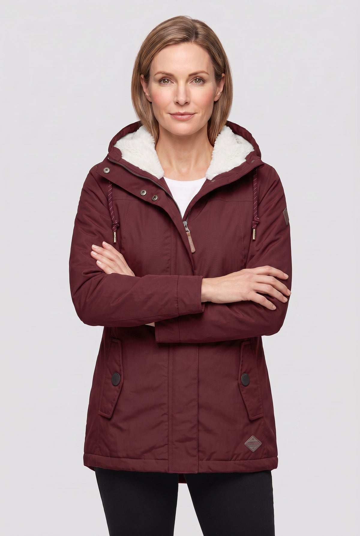 Women's Coat | Hooded Zip Front - Burgundy