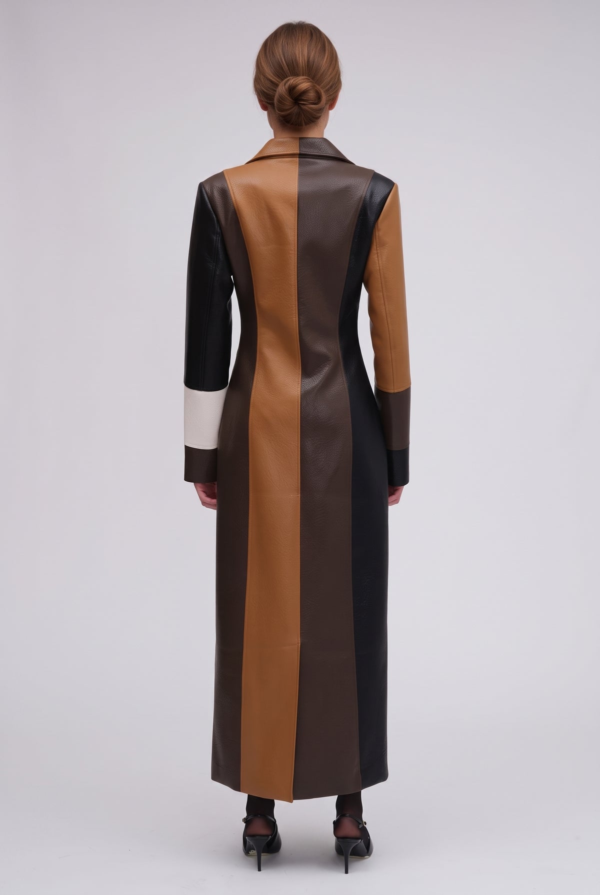 Women's Coat | Leather-Look Patchwork - 2