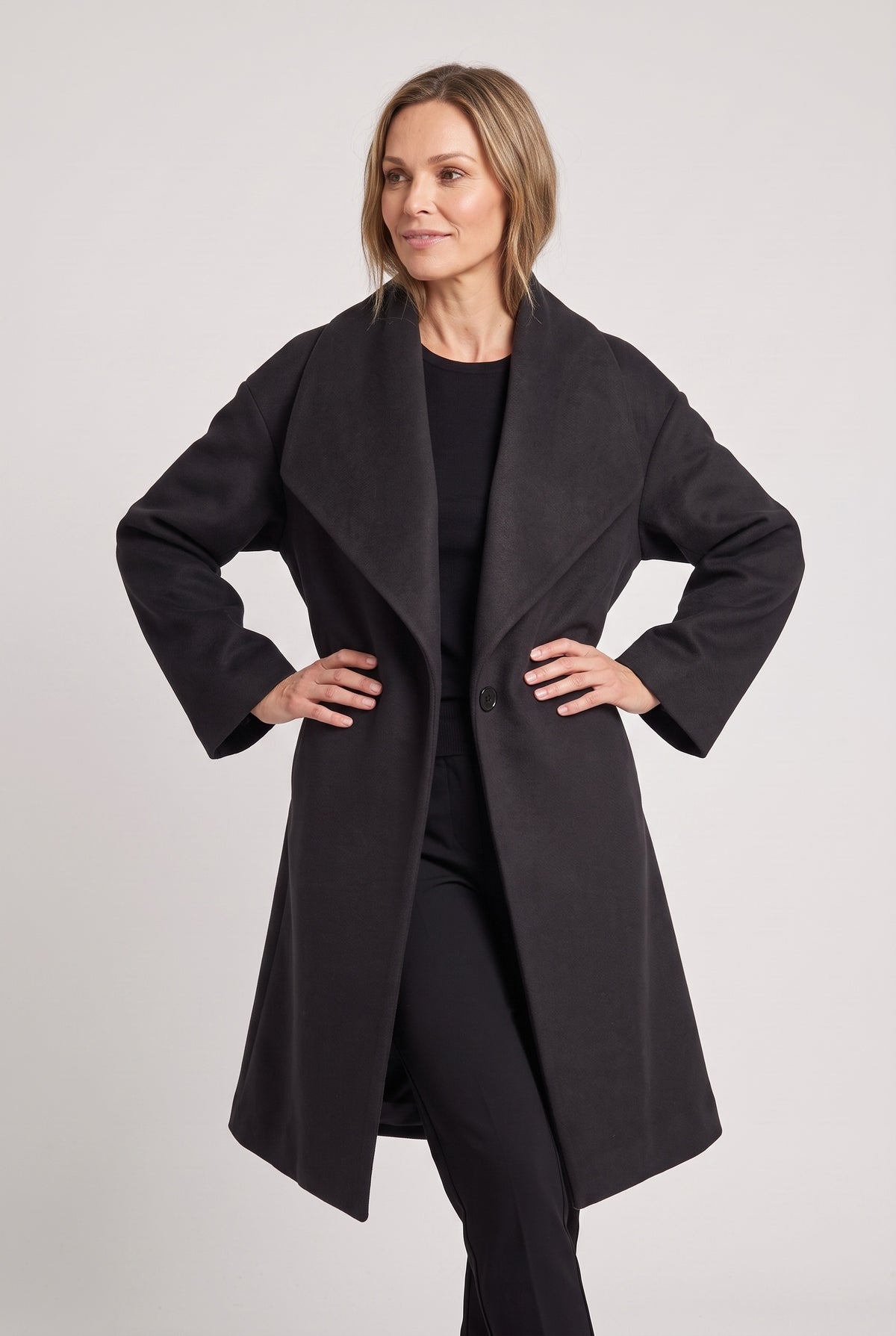 Women's Coat | Oversized Shawl Collar - Black