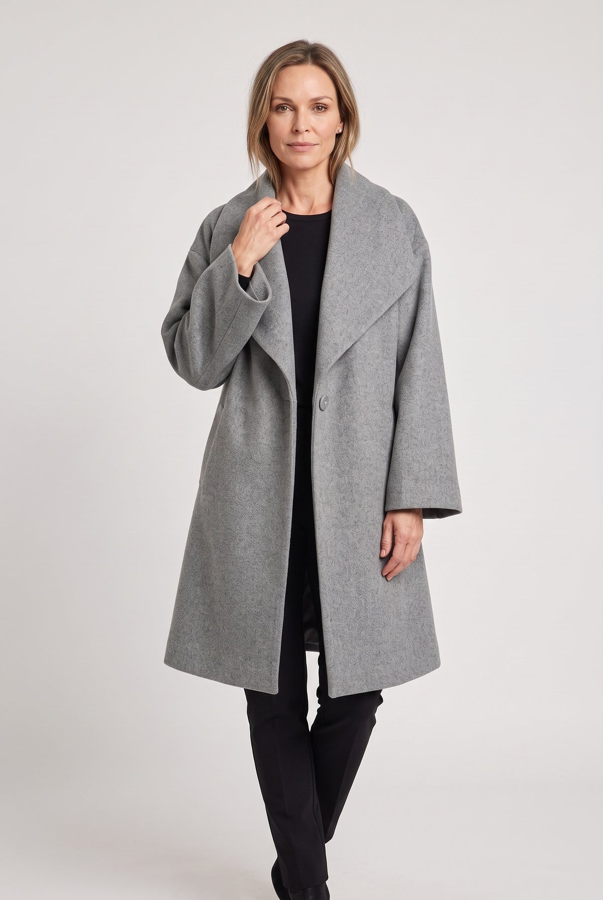 Women's Coat | Oversized Shawl Collar - Grey