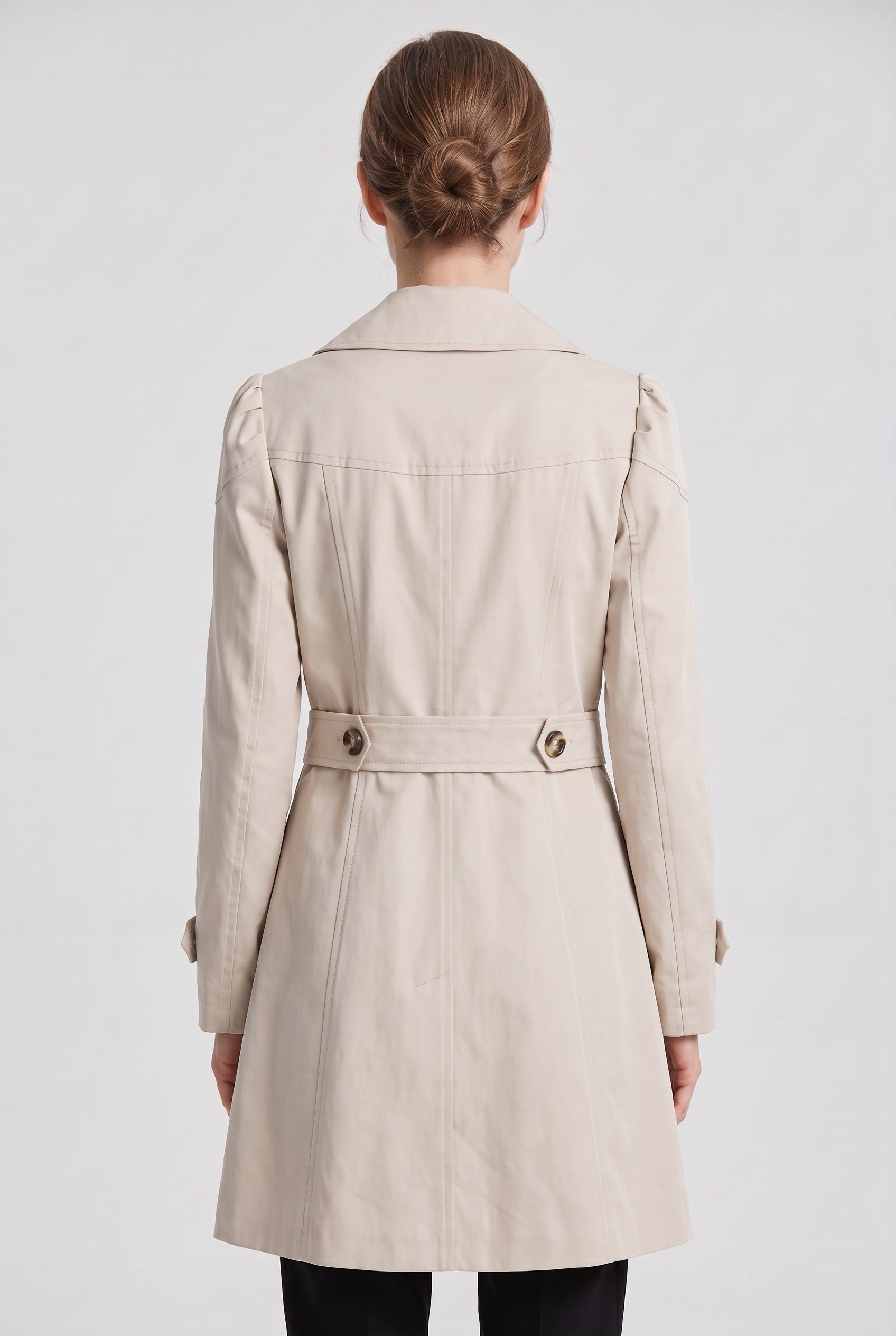 Women's Coat | Trench Style Button Front - Beige back