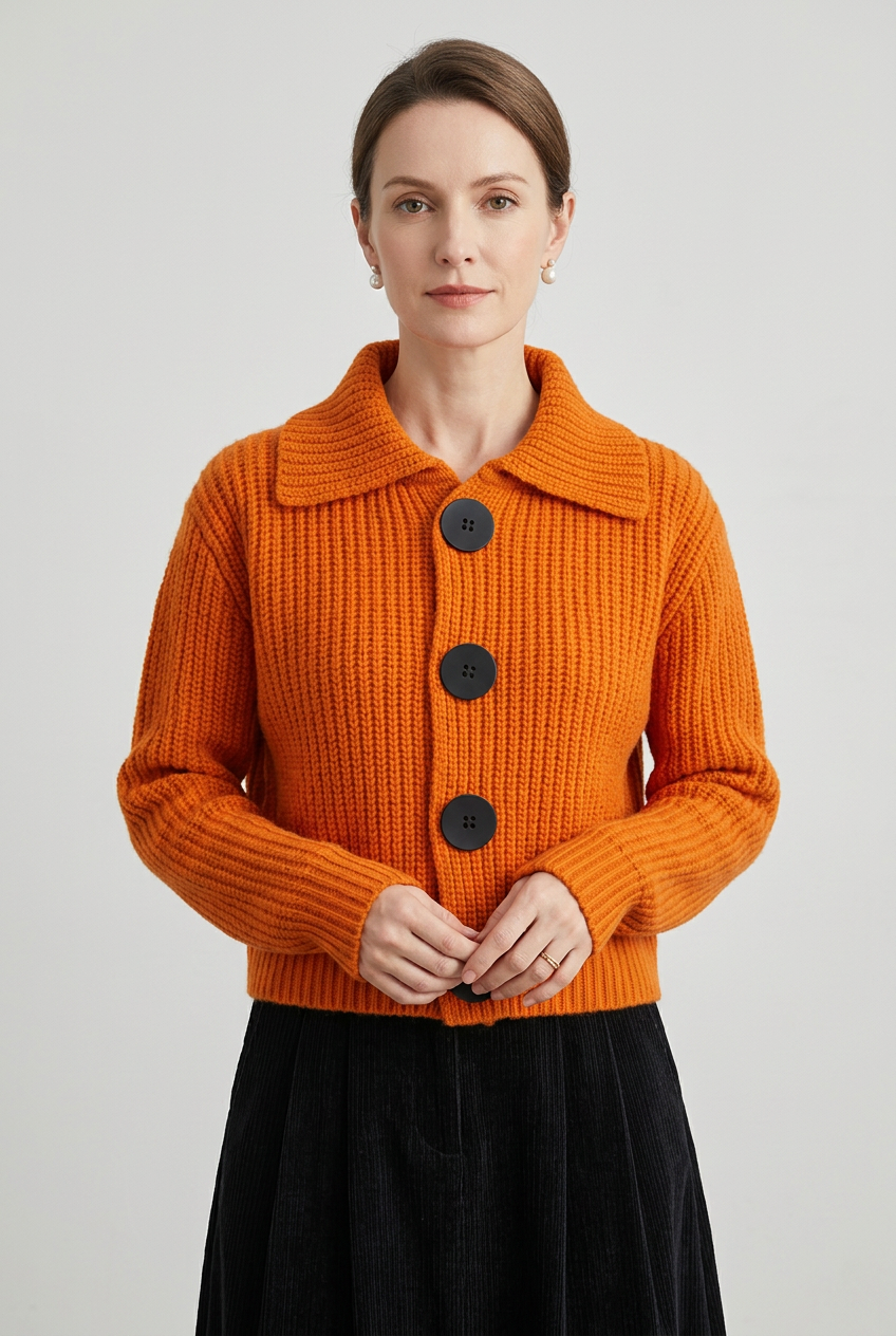 Women's Collared Knit Long Sleeve Cardigan | Ribbed-1