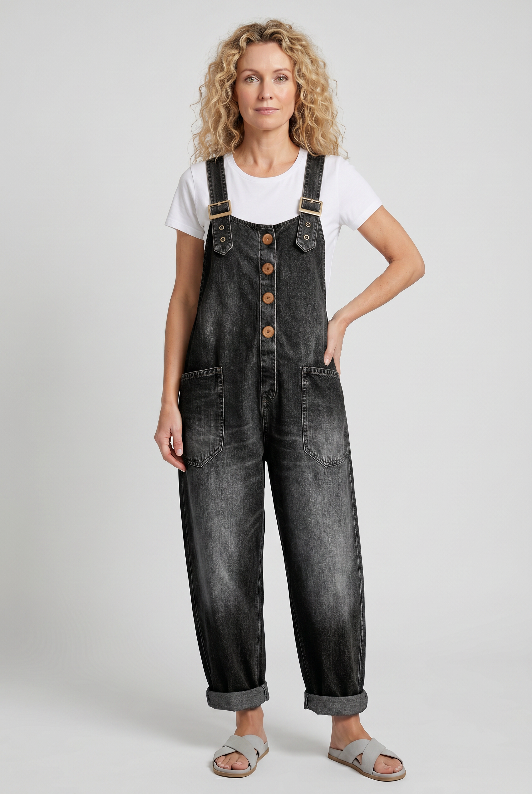 Women’s Denim Look Jumpsuit | Adjustable Buckle Straps - 5