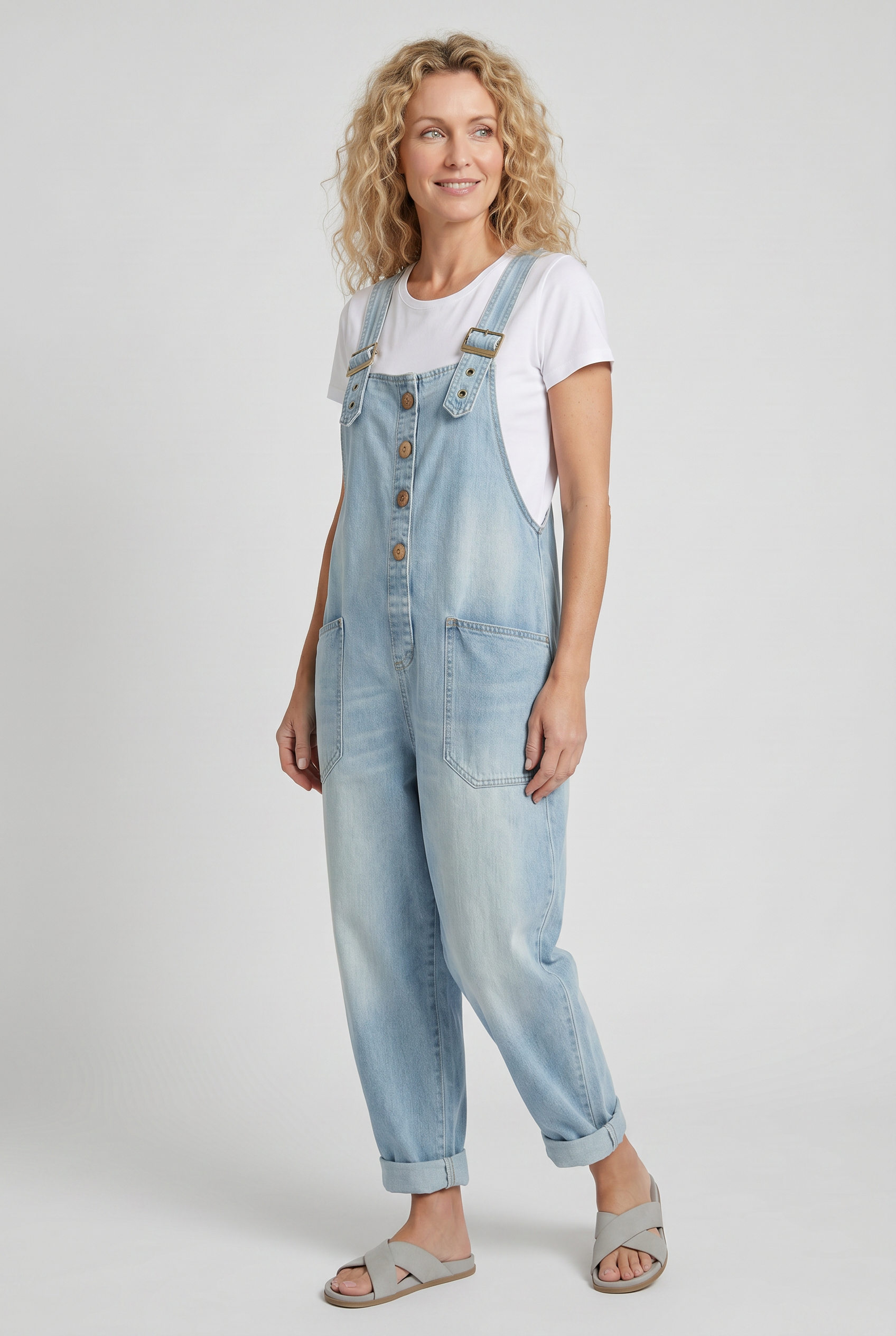 Women’s Denim Look Jumpsuit | Adjustable Buckle Straps - 6