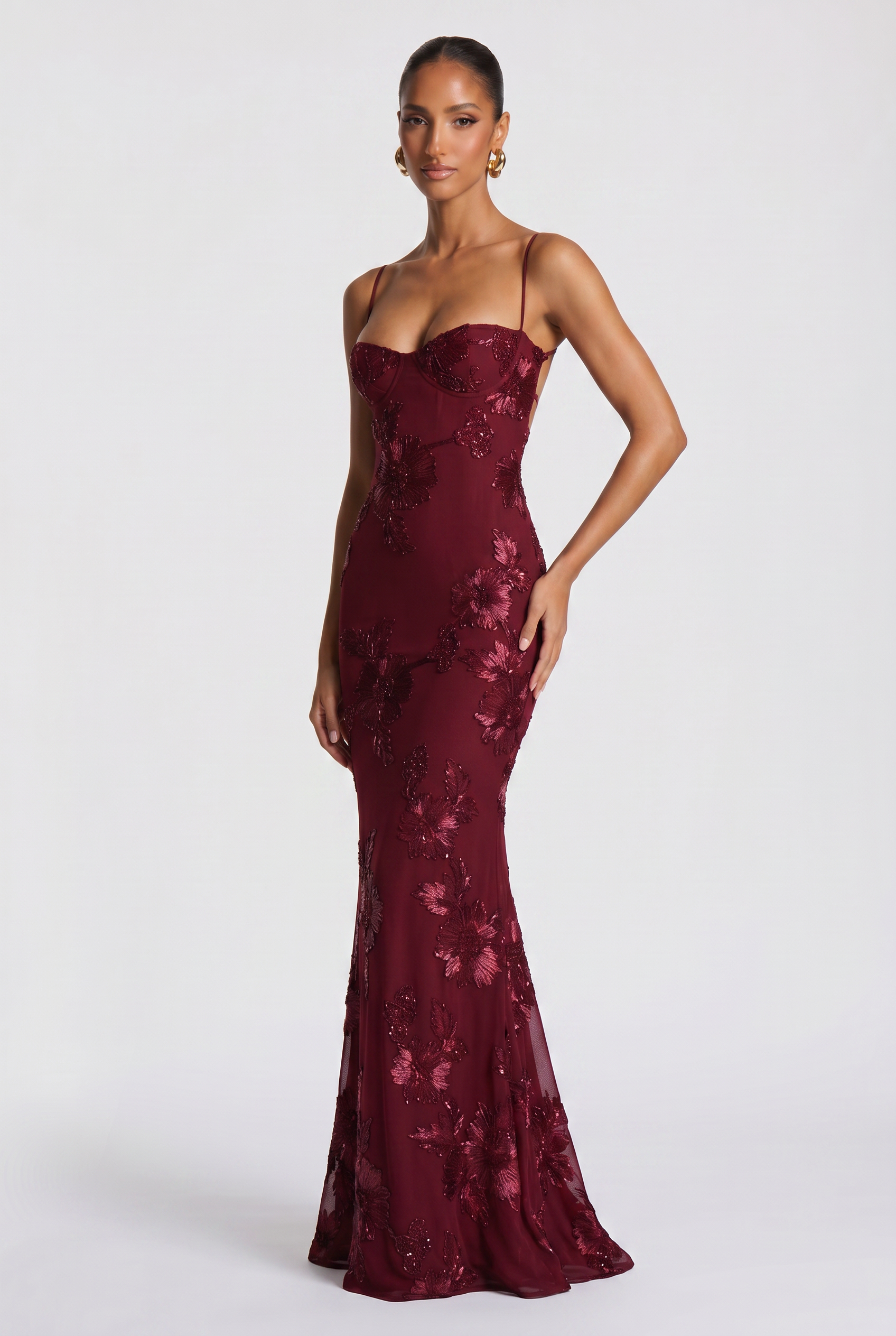 Women's Dress | Wedding Guest Fitted Embroidered Maxi-6