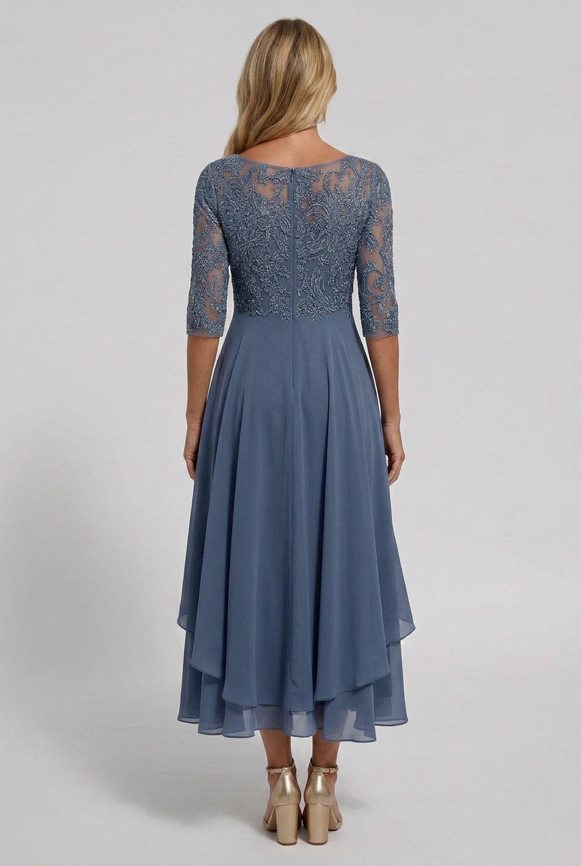 Women's Embroidered Flared Wedding Guest Dress | Midi - 2