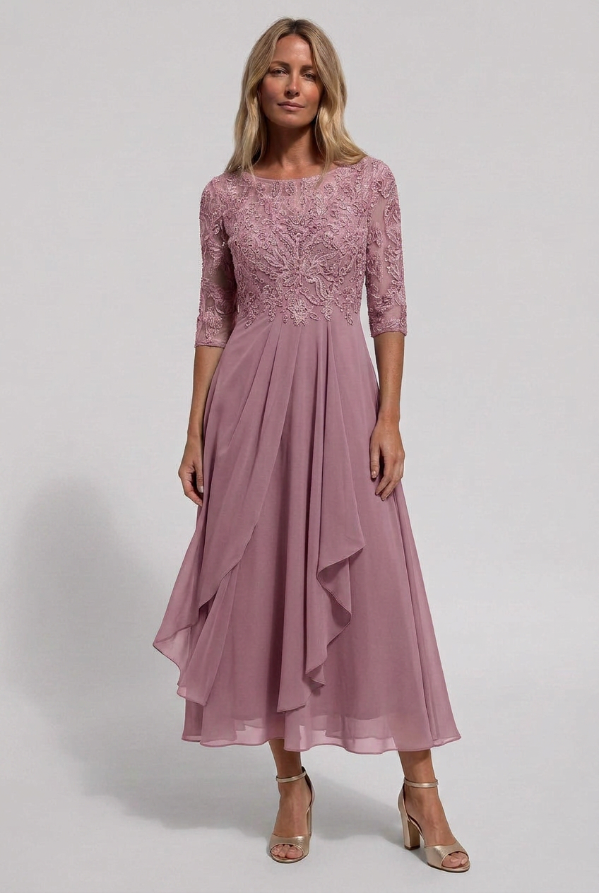 Women's Embroidered Flared Wedding Guest Dress | Midi - 5