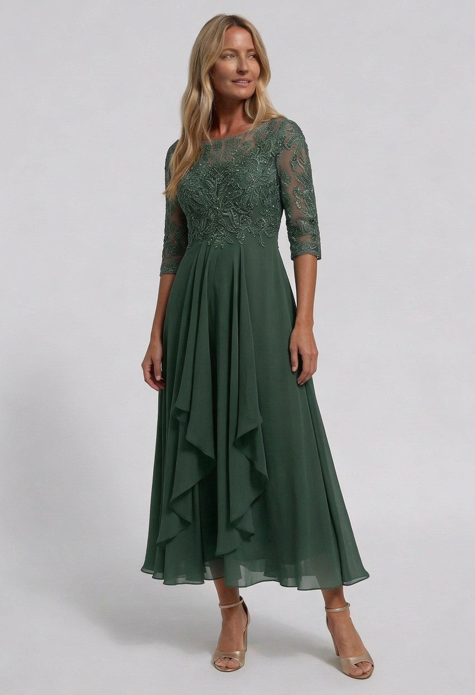 Women's Embroidered Flared Wedding Guest Dress | Midi - 7