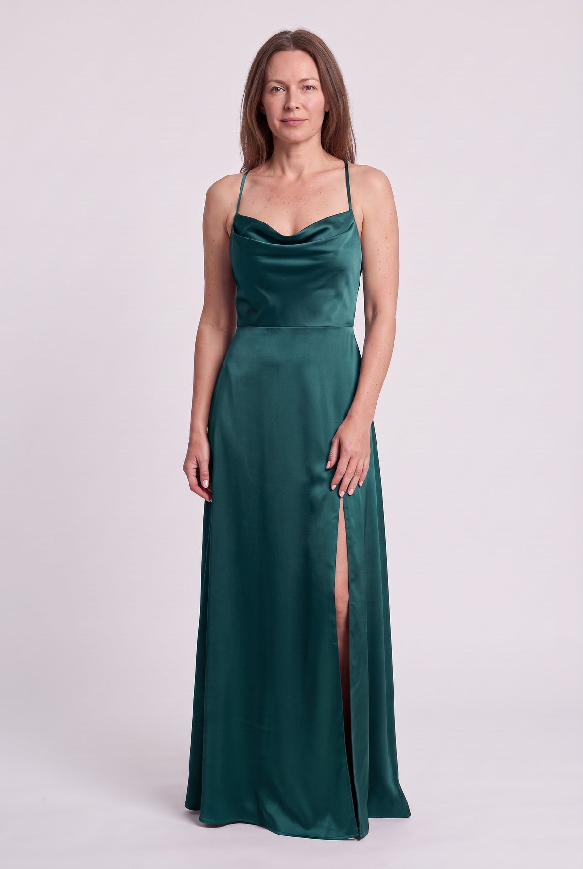 Women's Evening Dress | Satin Cowl-Neck Maxi - Blue