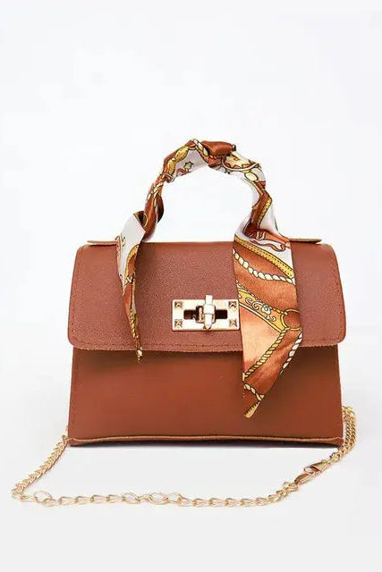 Women’s Handbag | Leather-Look with Scarf-Wrapped Handle - 5