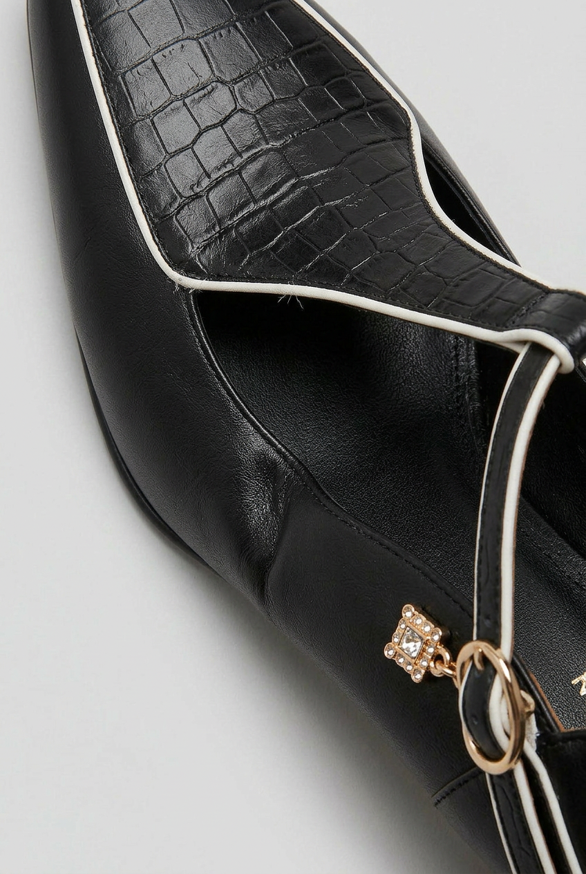 Women’s Heels | T-Bar Strap with Gold Trim Detail - 4