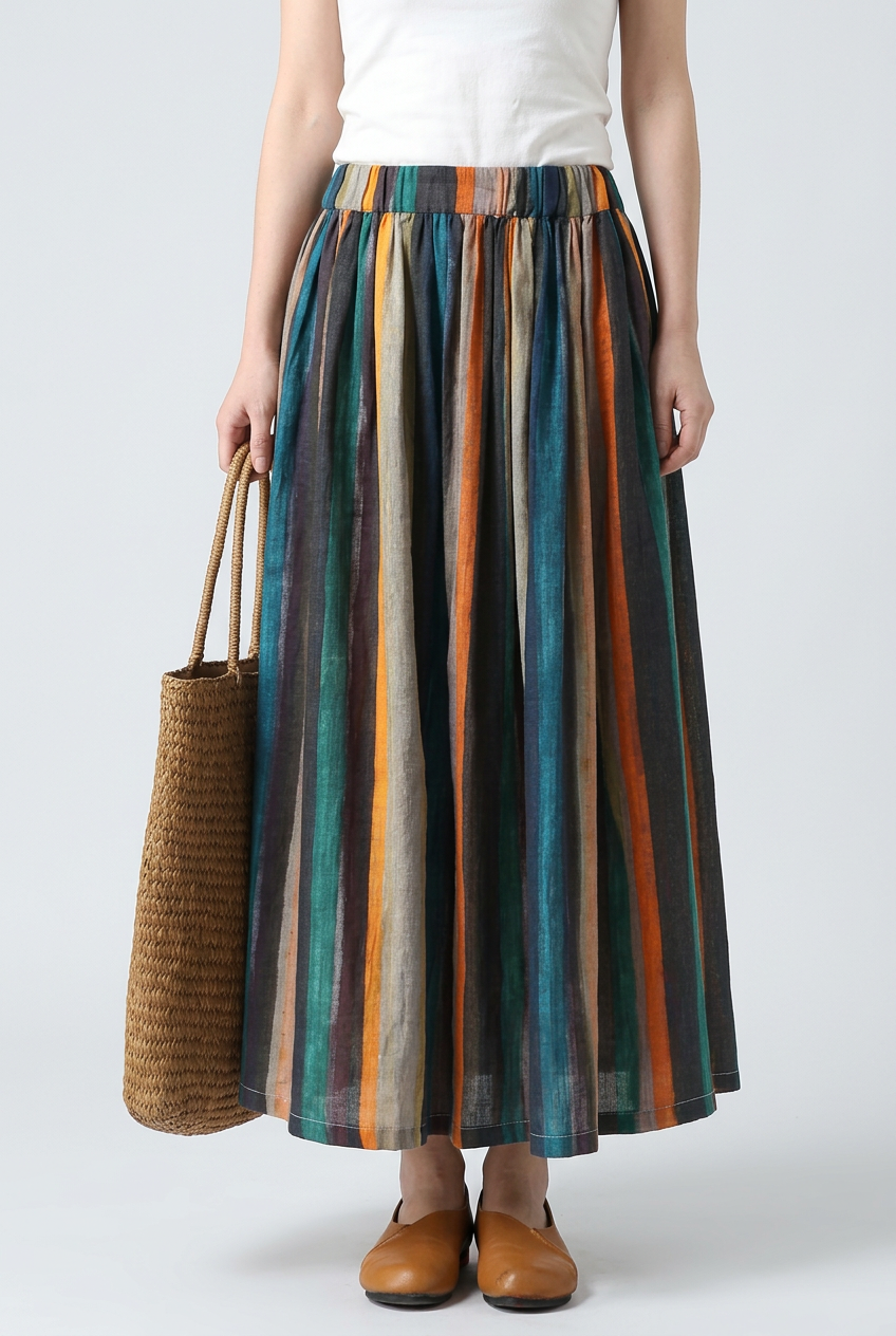 Women's High Waist A Line Stripe Skirt | Flared-1