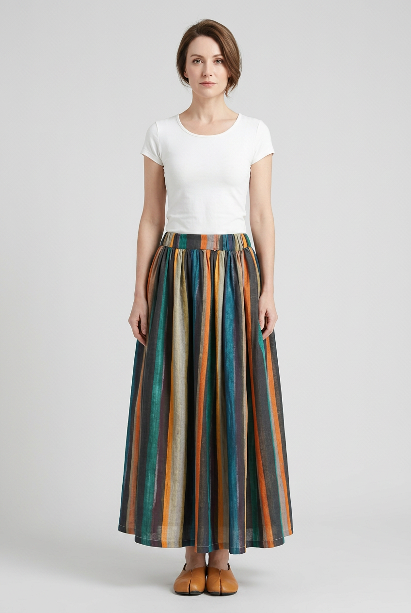 Women's High Waist A Line Stripe Skirt | Flared - 2
