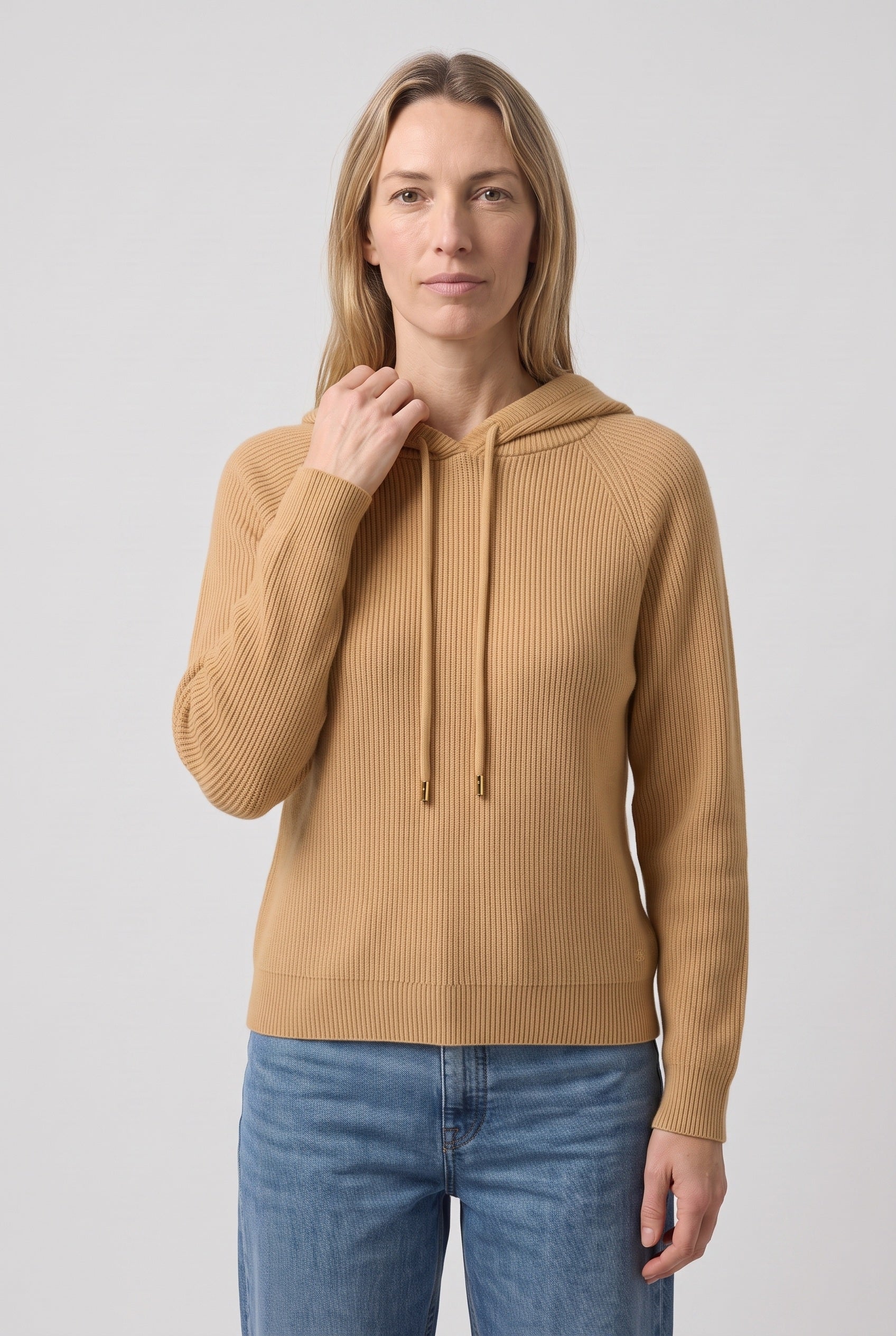 Women's Hoodie | Relaxed Ribbed Pullover - Camel
