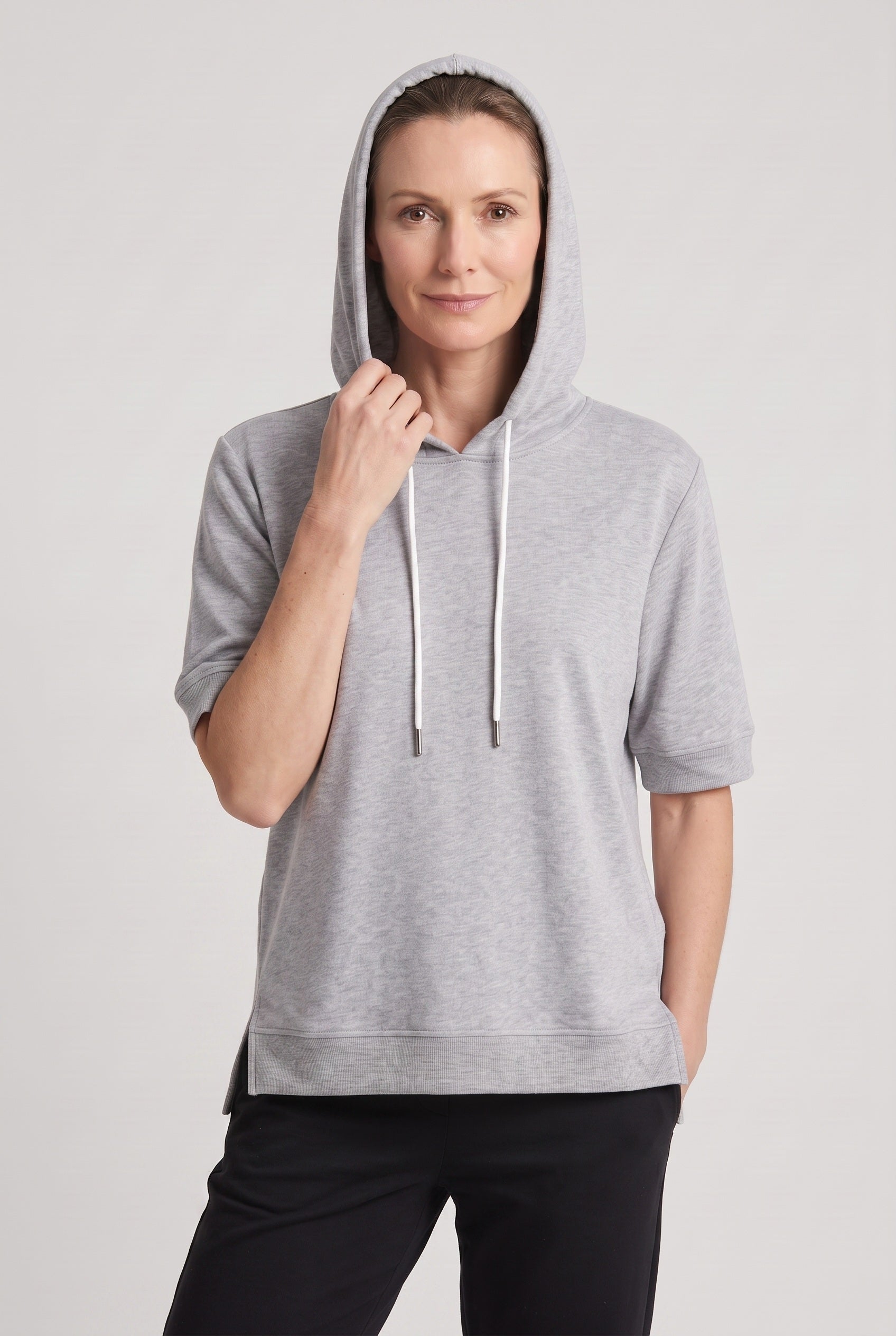 Women's Hoodie | Short Sleeve Boxy Fit - Grey