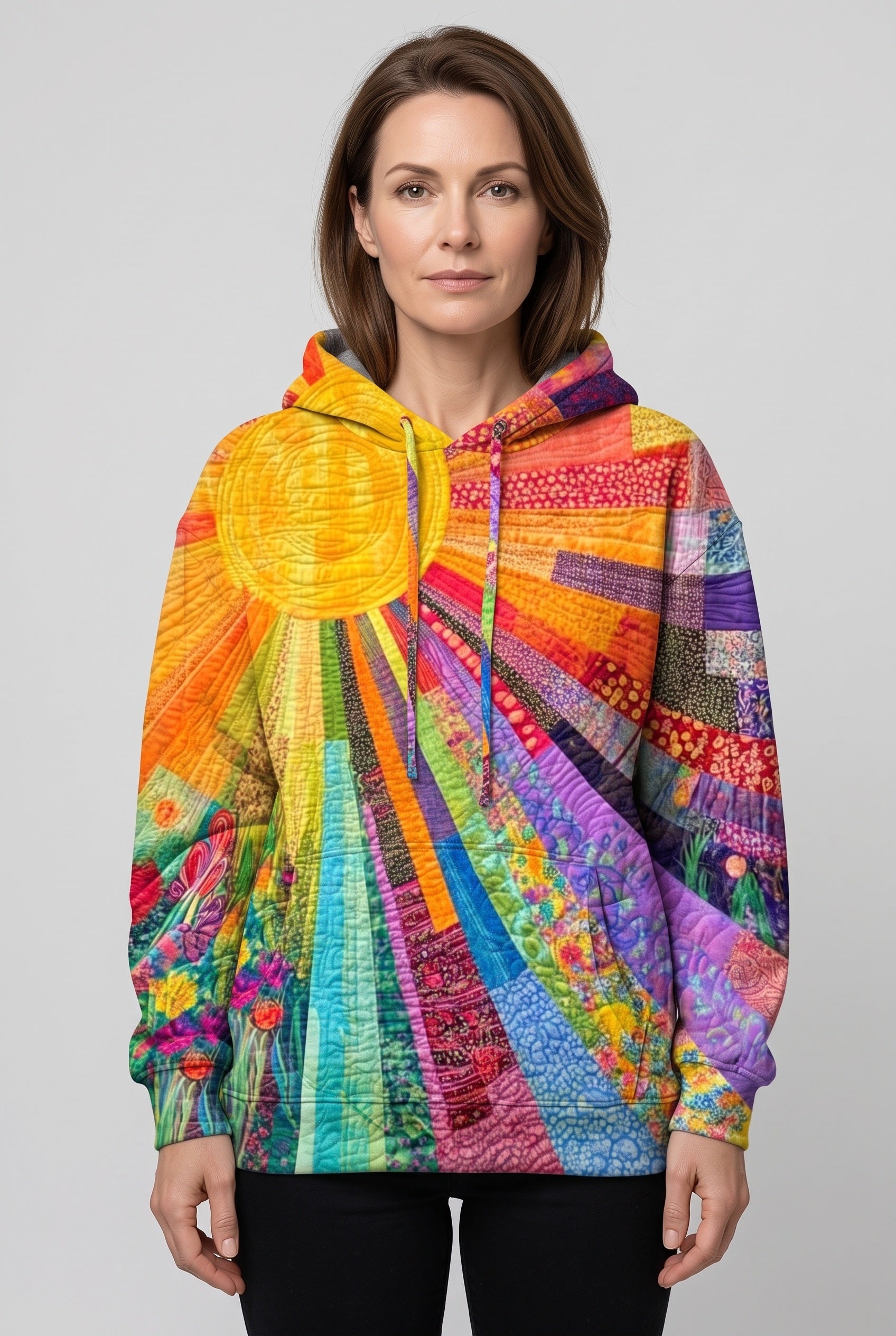 Women's Hoodie | Sunburst Patchwork Relaxed Fit - 1