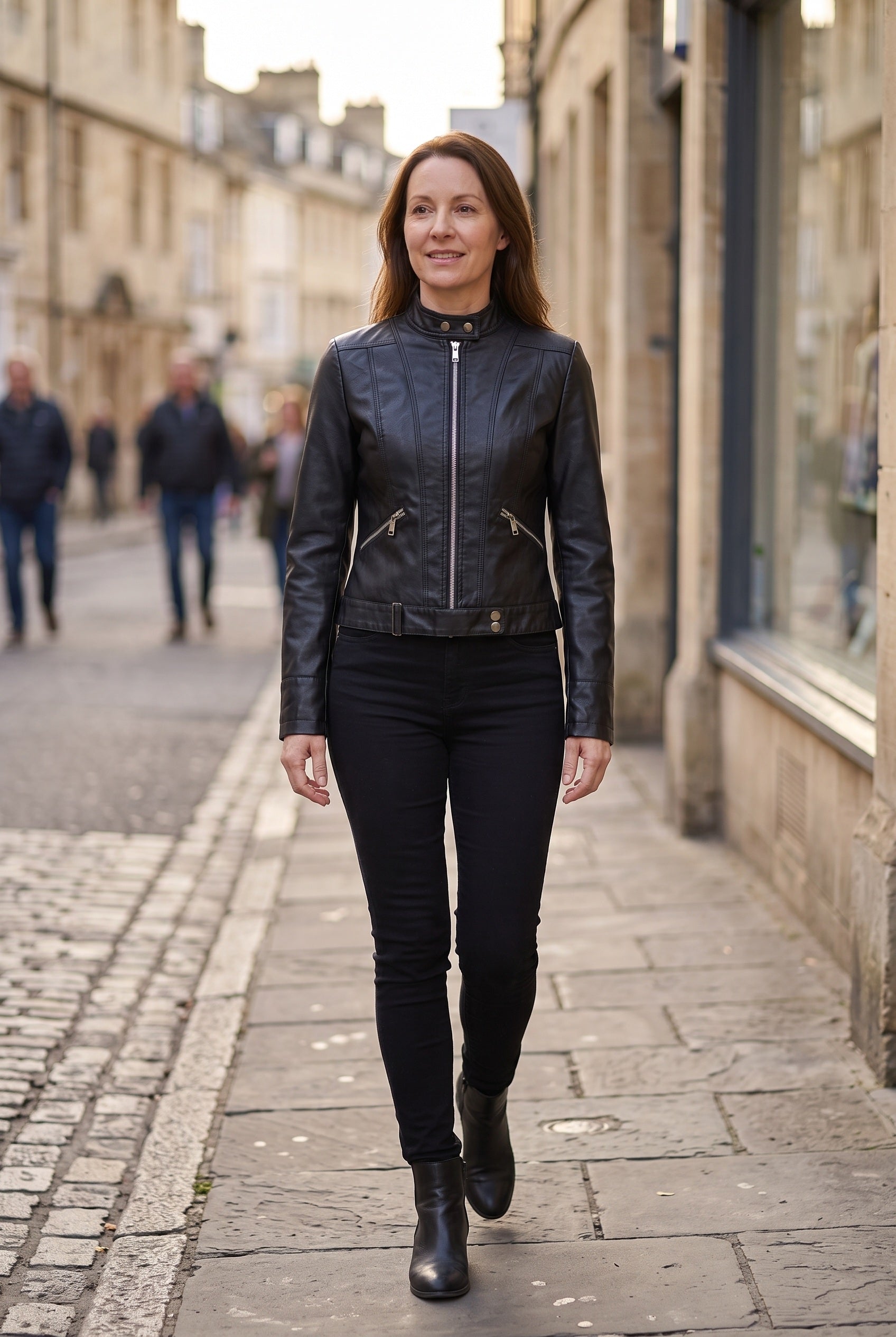 Women's Jacket | Leather-Look Biker - Black lifestyle