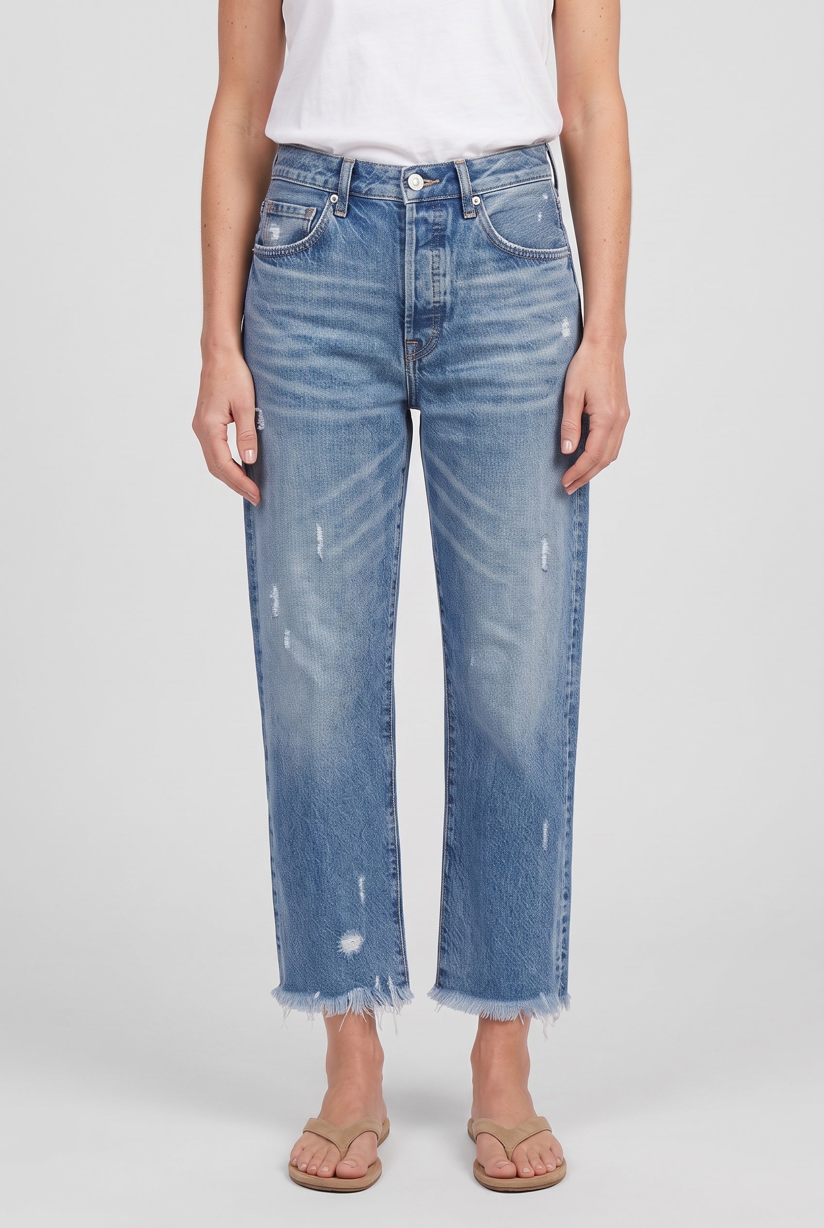 Women's Jeans | Straight Leg Cropped Fringed - 1