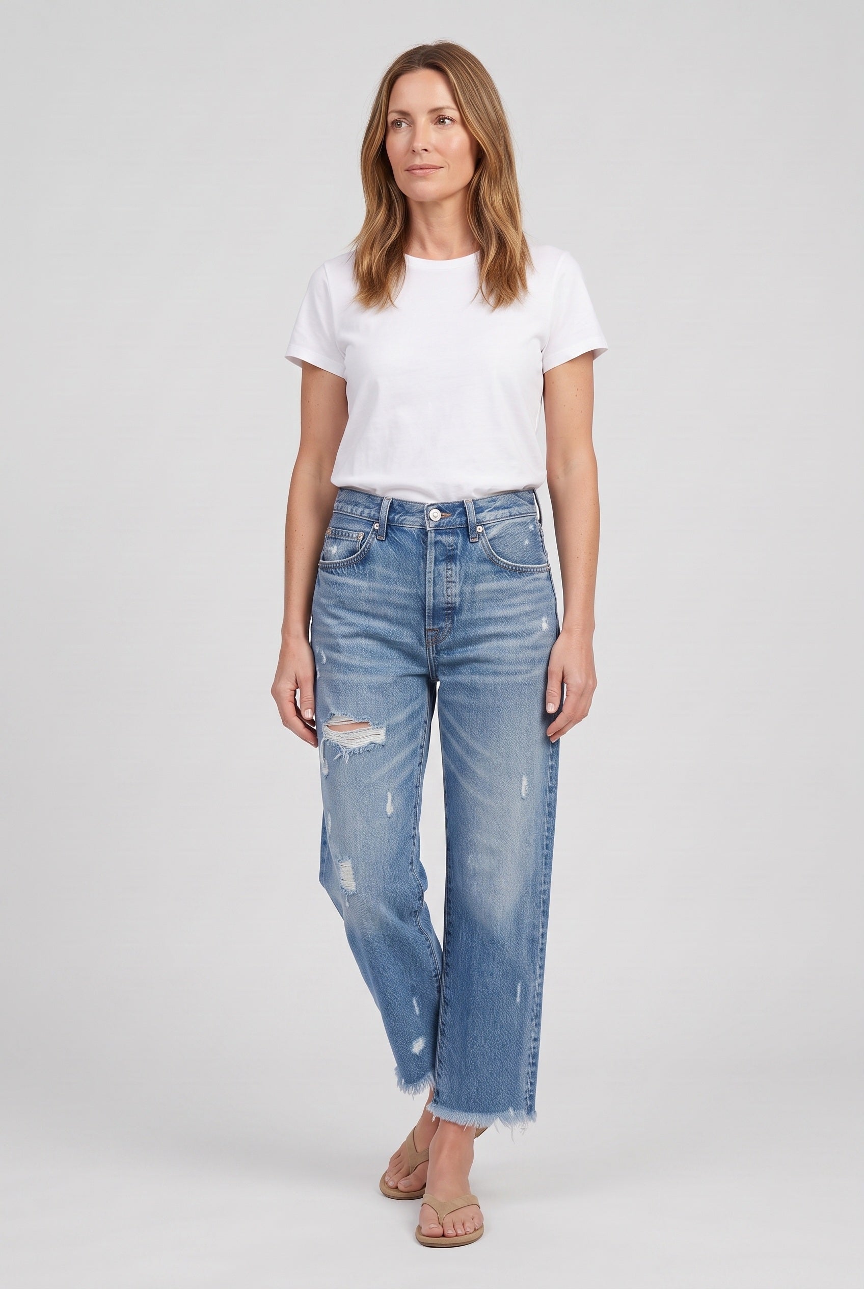 Women's Jeans | Straight Leg Cropped Fringed - 10