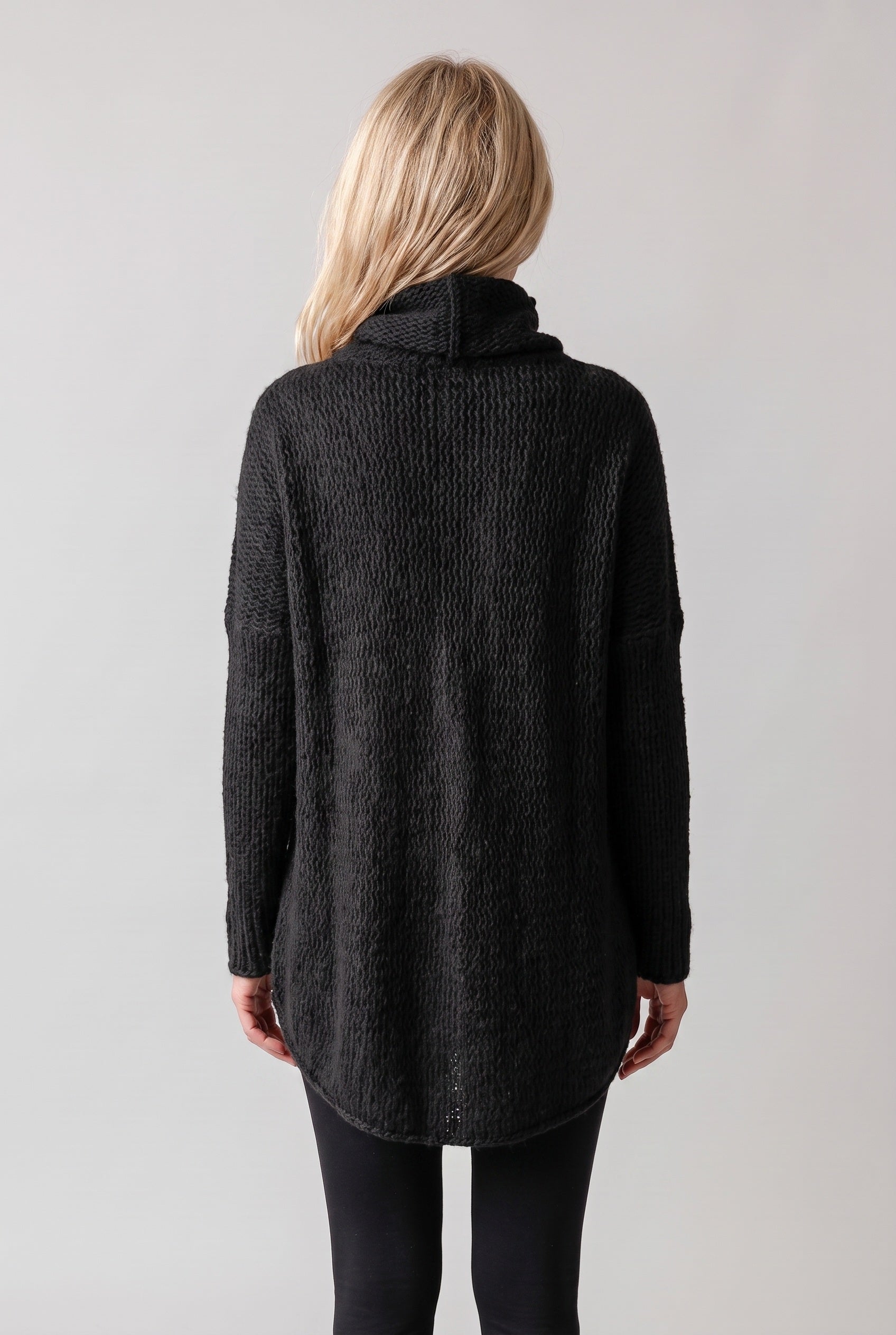 Women's Jumper Dress | Chunky Knit Funnel Neck - Black back