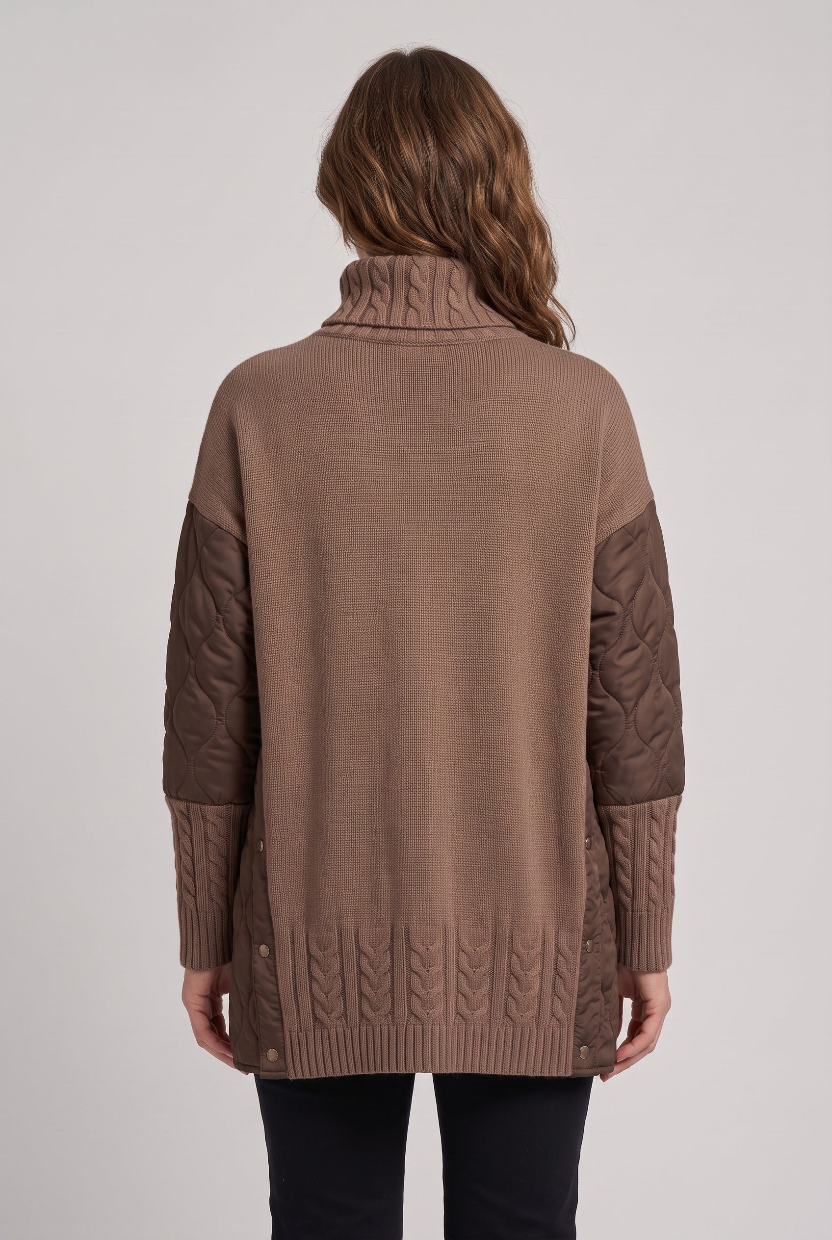 Women's Jumper Dress | Roll Neck Quilted Patchwork - Coffee back