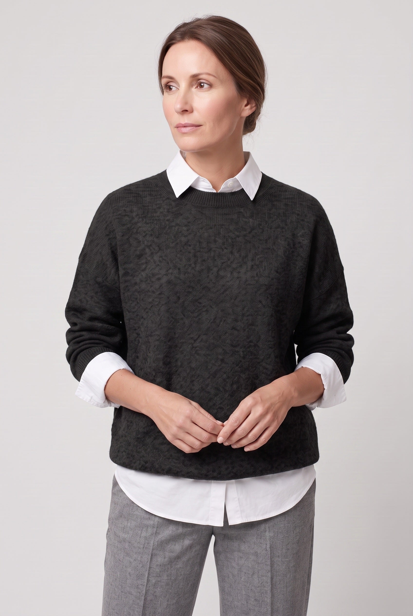 Women's Jumper | Dropped Shoulder with Ribbed Trims - Black