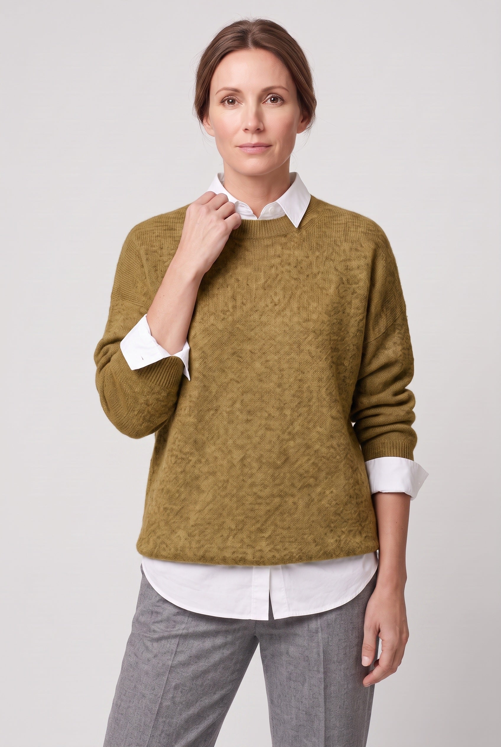 Women's Jumper | Dropped Shoulder with Ribbed Trims - Green