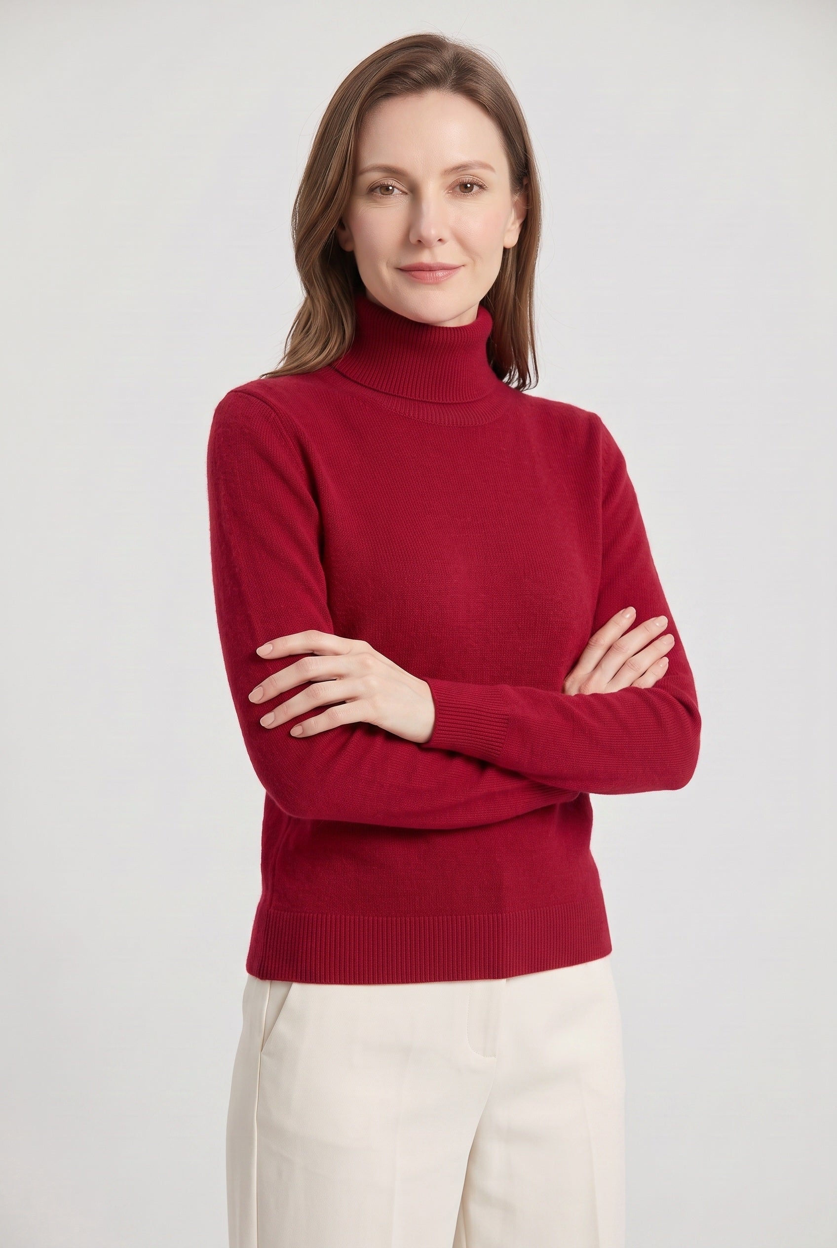 Women's Jumper | Roll Neck with Ribbed Trims - Red