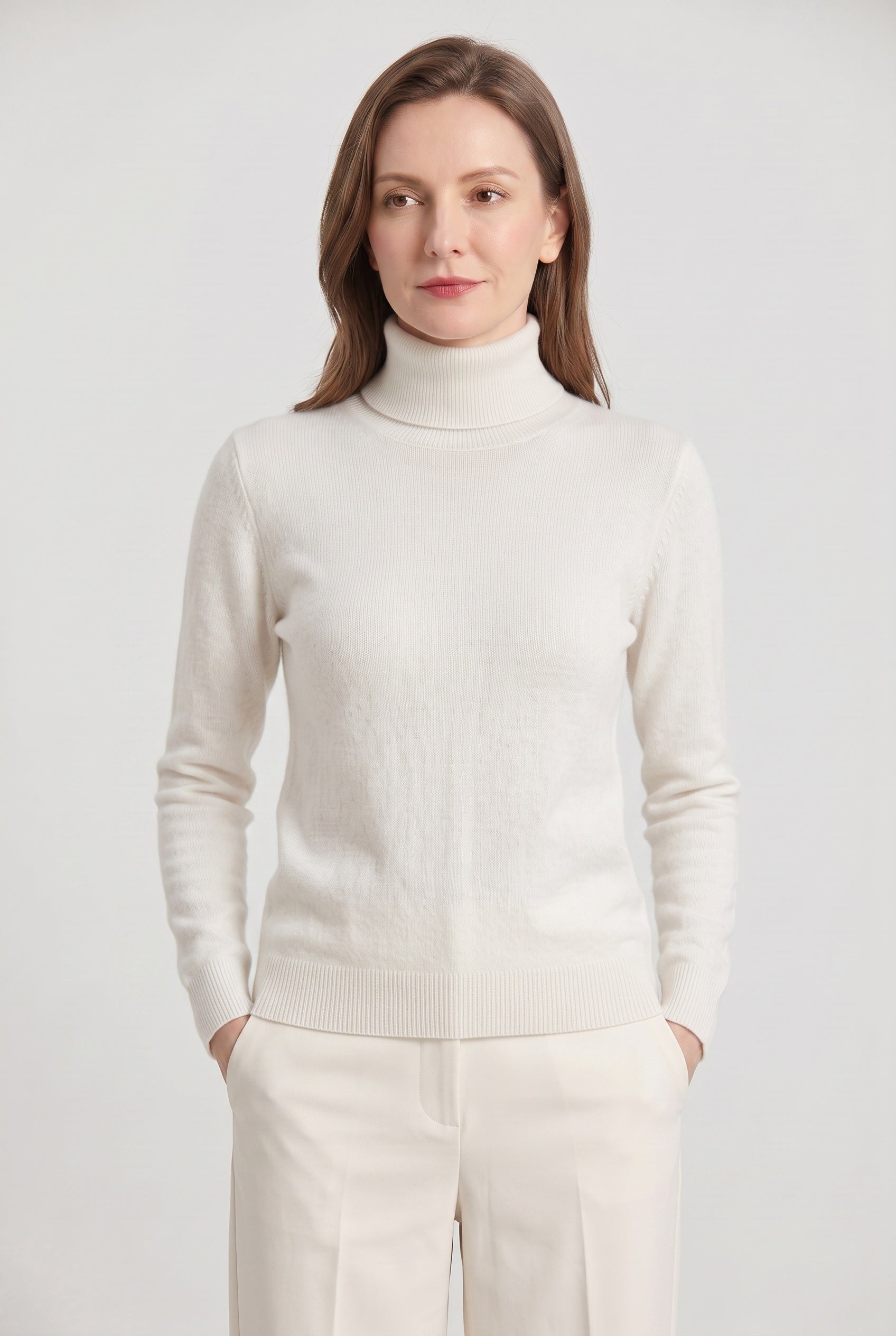 Women's Jumper | Roll Neck with Ribbed Trims - White