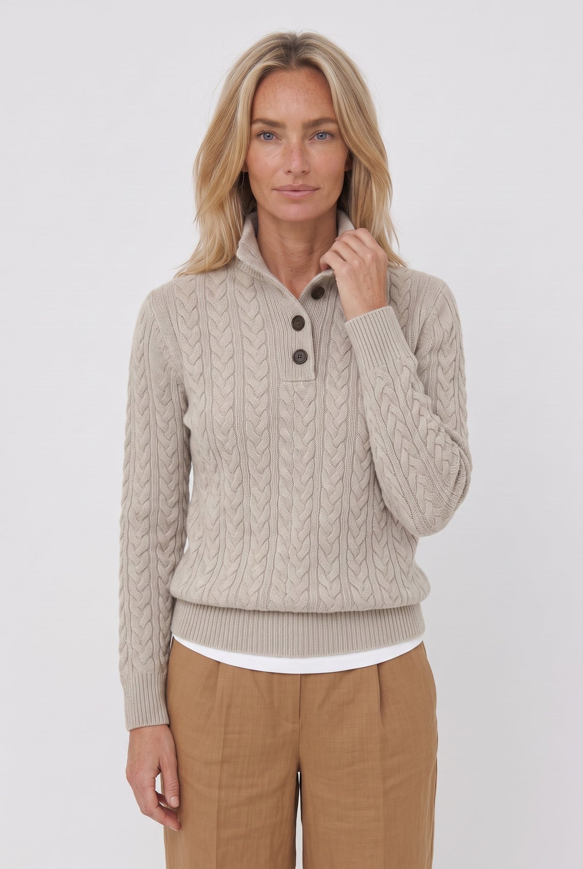 Women's Knitted Jumper | Button Stand Collar - Grey