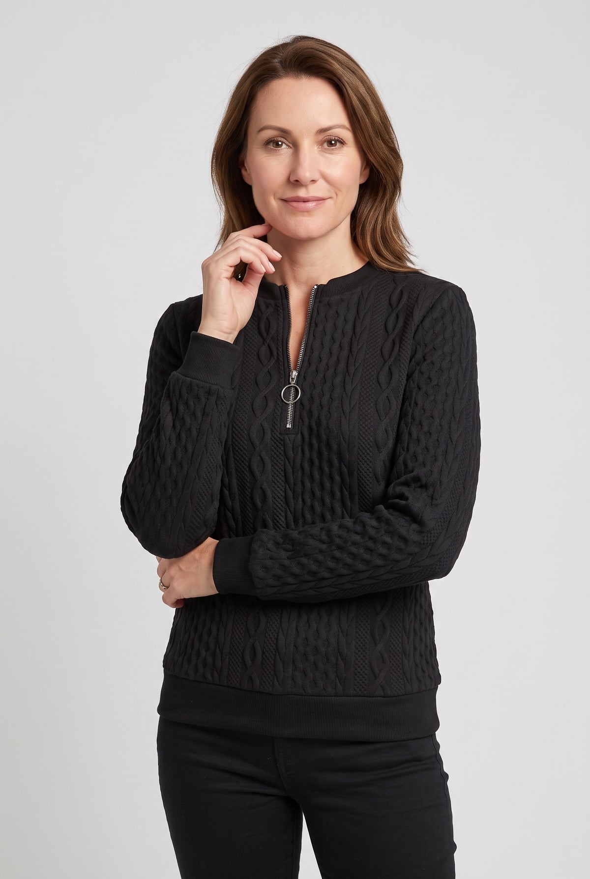 Women's Knitted Jumper | Half-Zip Ring Pull - 26