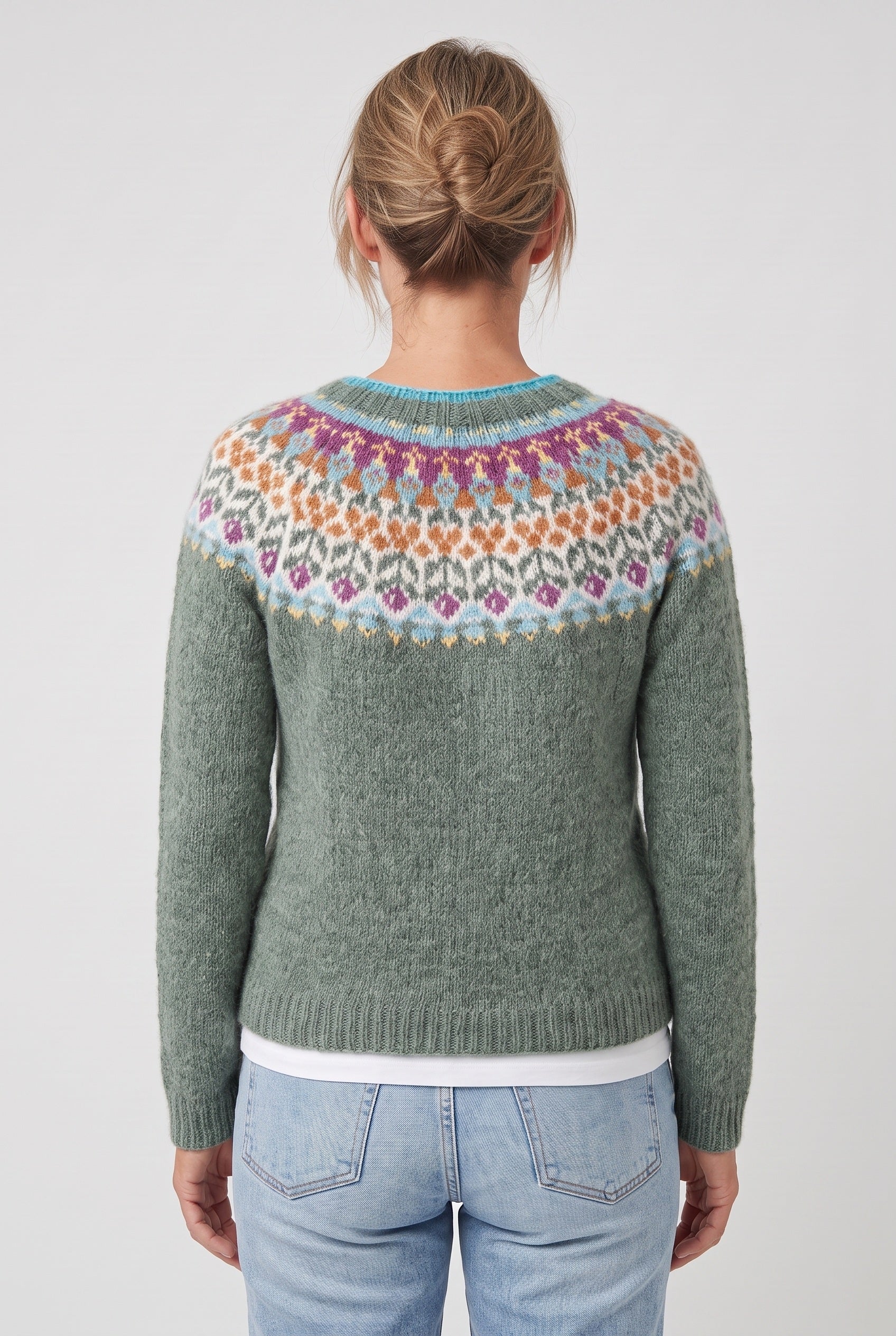 Women's Knitted Jumper | Nordic Geometric - Green back