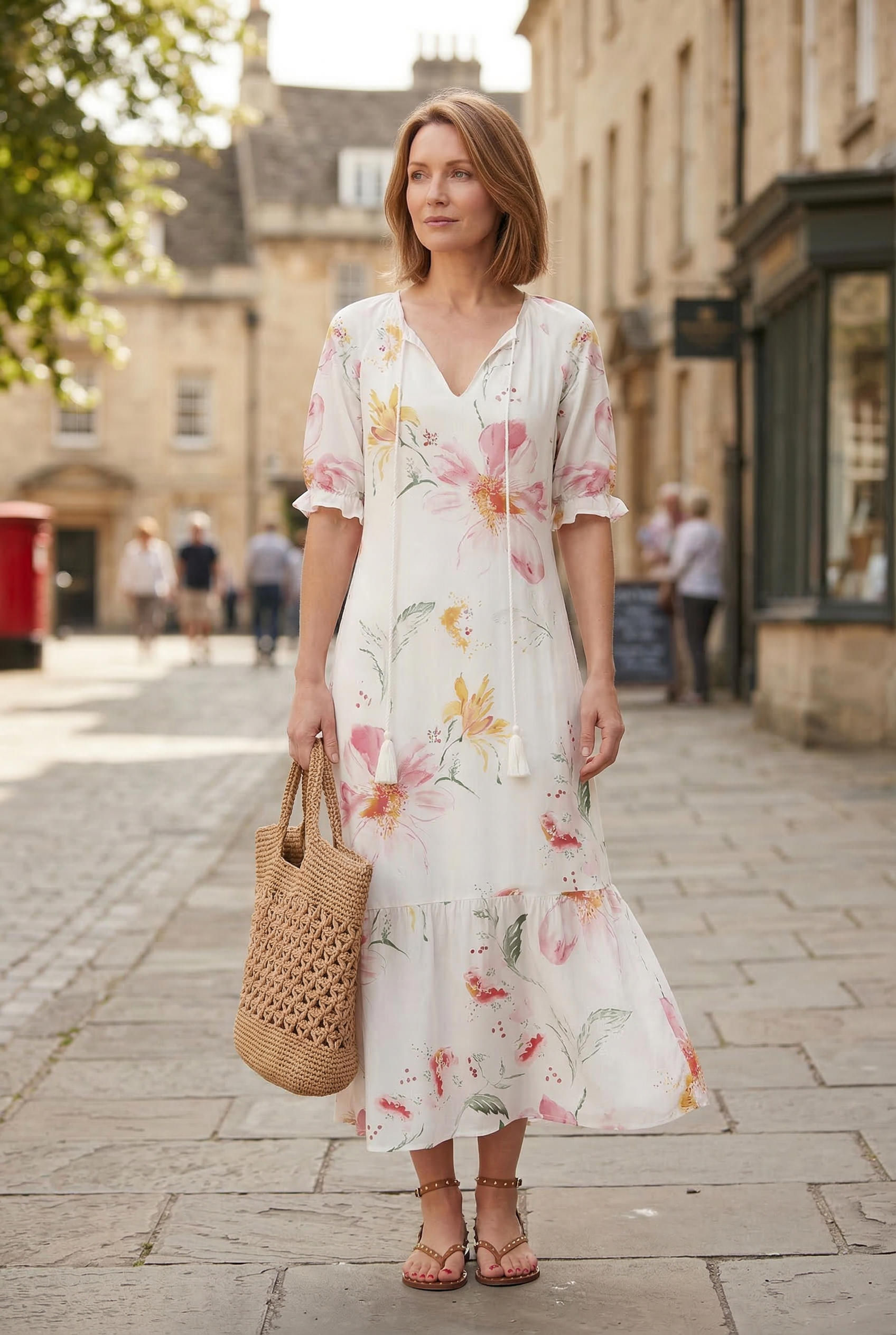 Women’s Maxi Dress | Boho Print with Tie-Neck Tassels - 4