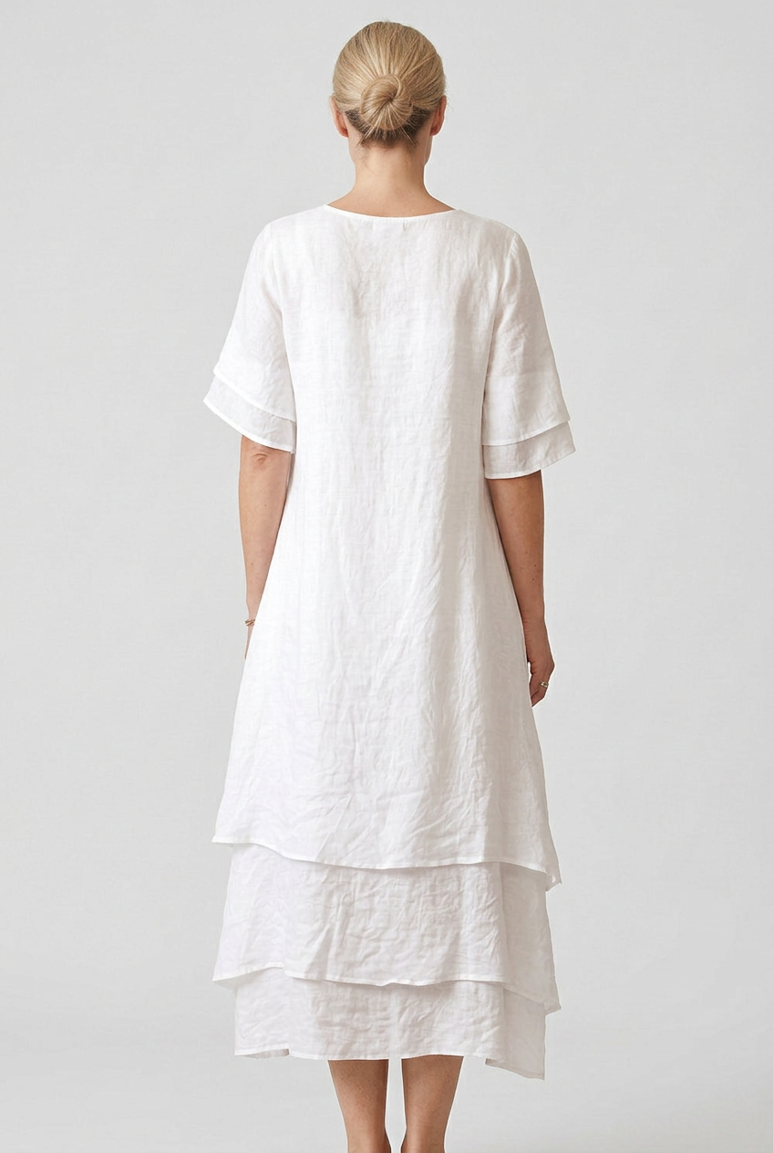 Women’s Midi Dress | Linen Look with Double-Layer Hem - 2