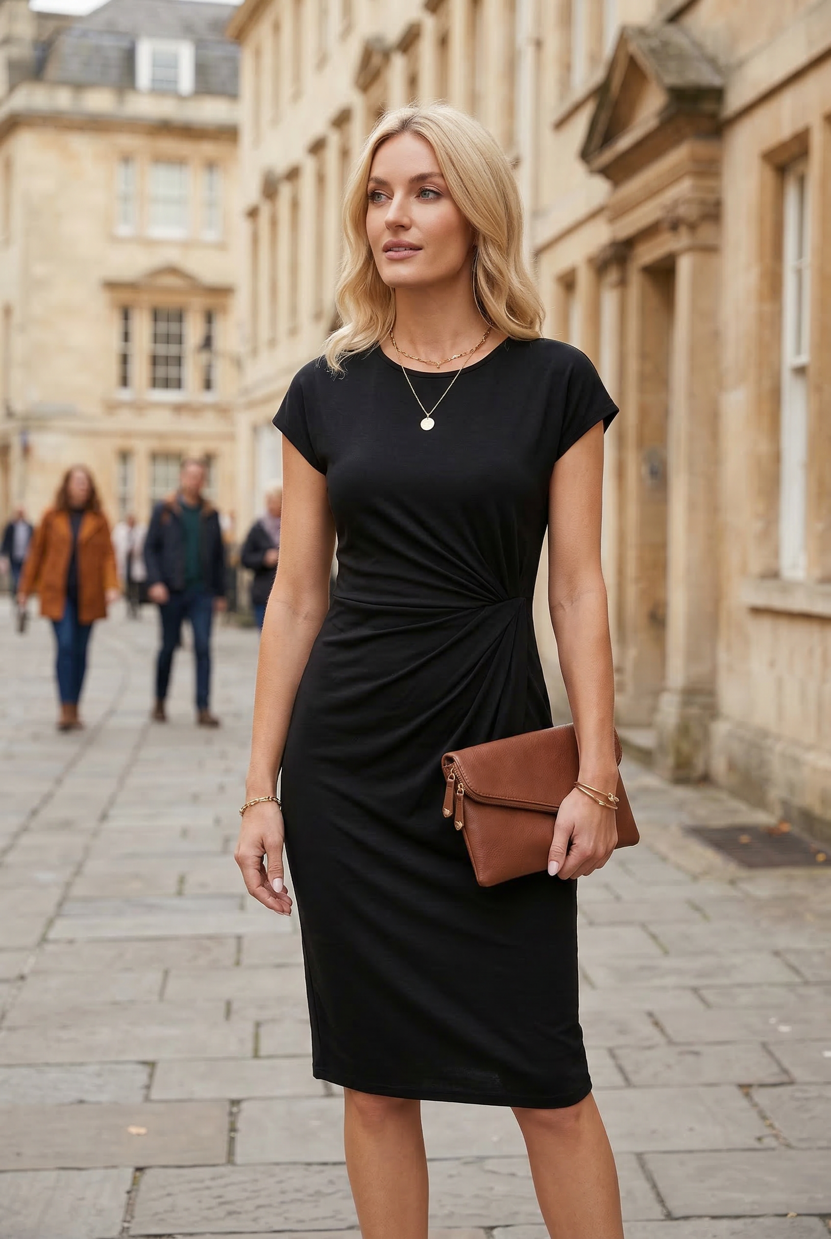 Women’s Midi Dress | Ruched Waist with Cap Sleeves - 3