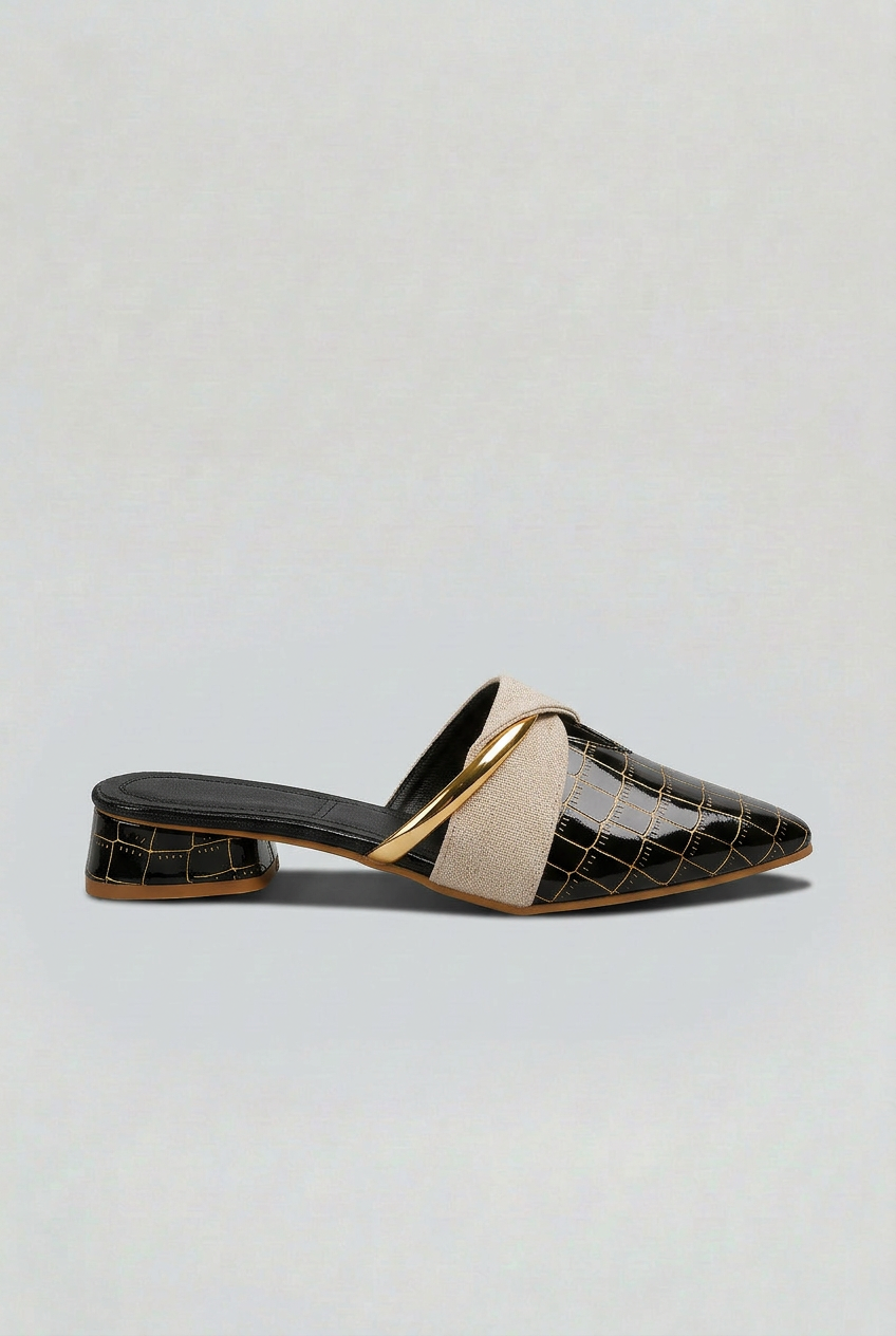 Women’s Mules | Croc-Embossed Look with Gold Bar - 5