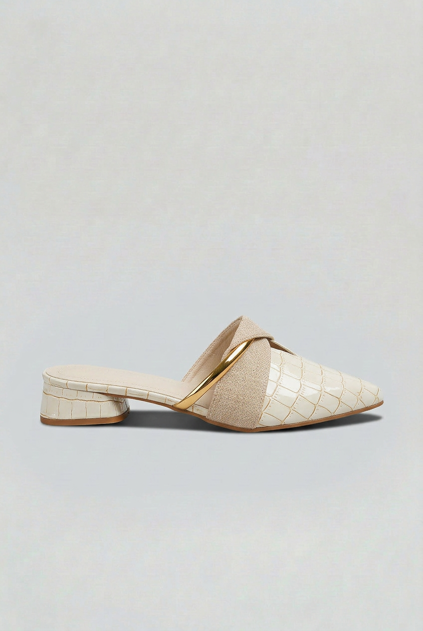 Women’s Mules | Croc-Embossed Look with Gold Bar - 6