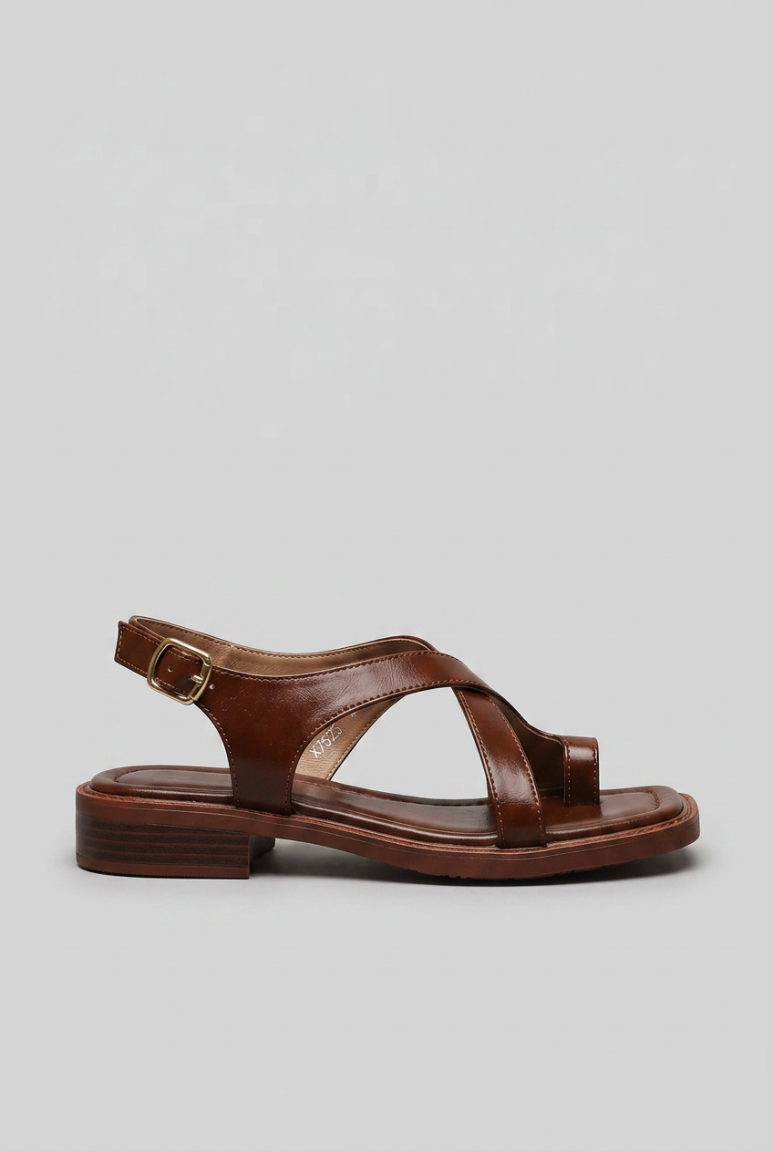 Women's Open Toe Cross Strap Flat Sandals | Adjustable Buckle - 1