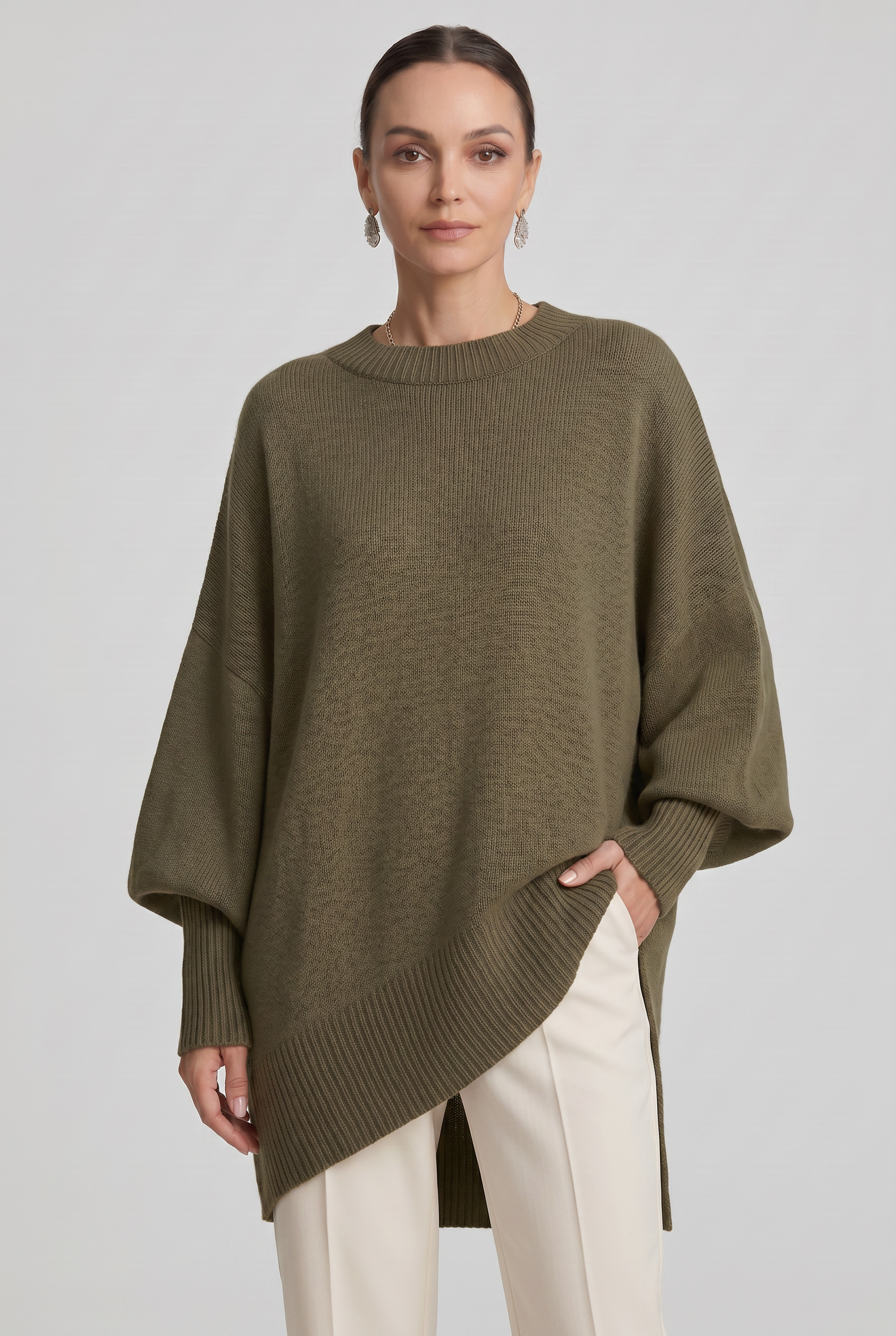 Women's Oversized Knitted Jumper | Crew Neck - 8