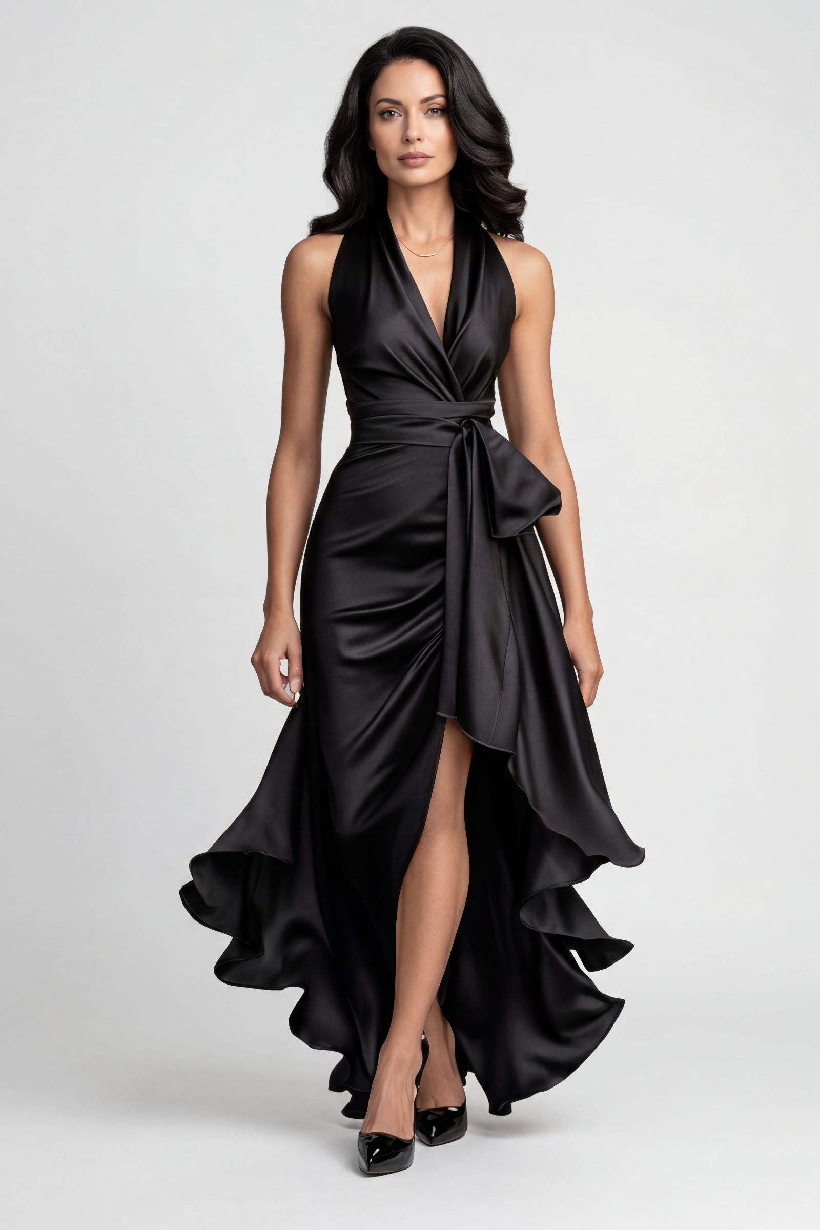 Women’s Prom Dress | Halter with High Low Ruffle Hem - 1