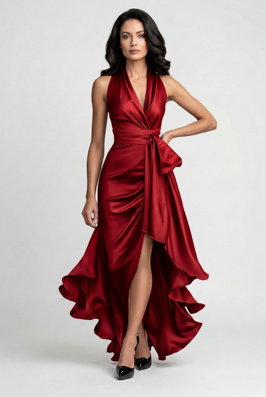 Women’s Prom Dress | Halter with High Low Ruffle Hem - 10