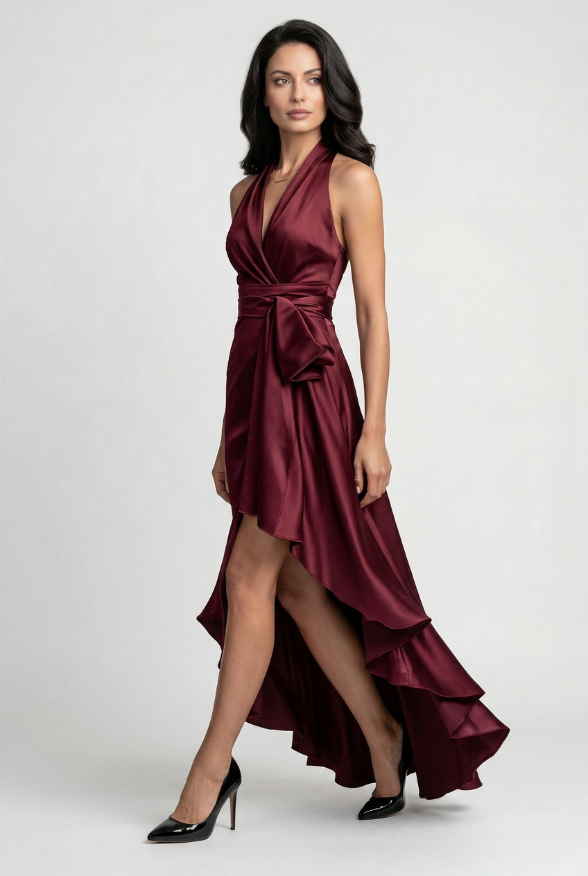 Women’s Prom Dress | Halter with High Low Ruffle Hem - 5