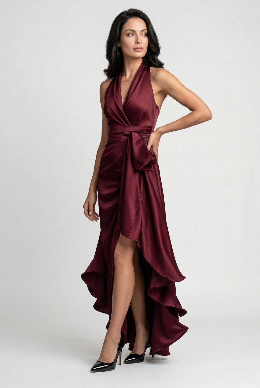 Women’s Prom Dress | Halter with High Low Ruffle Hem - 6