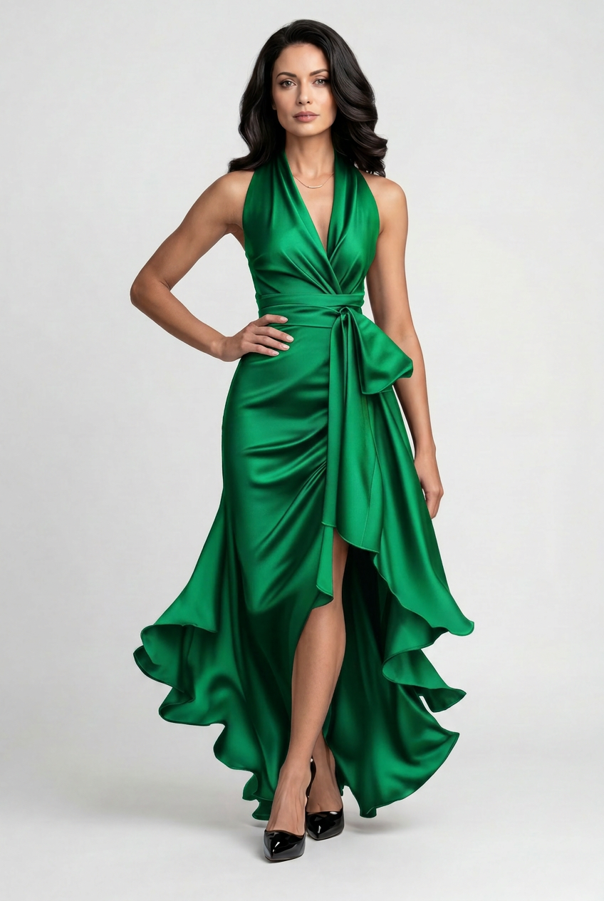 Women’s Prom Dress | Halter with High Low Ruffle Hem - 7
