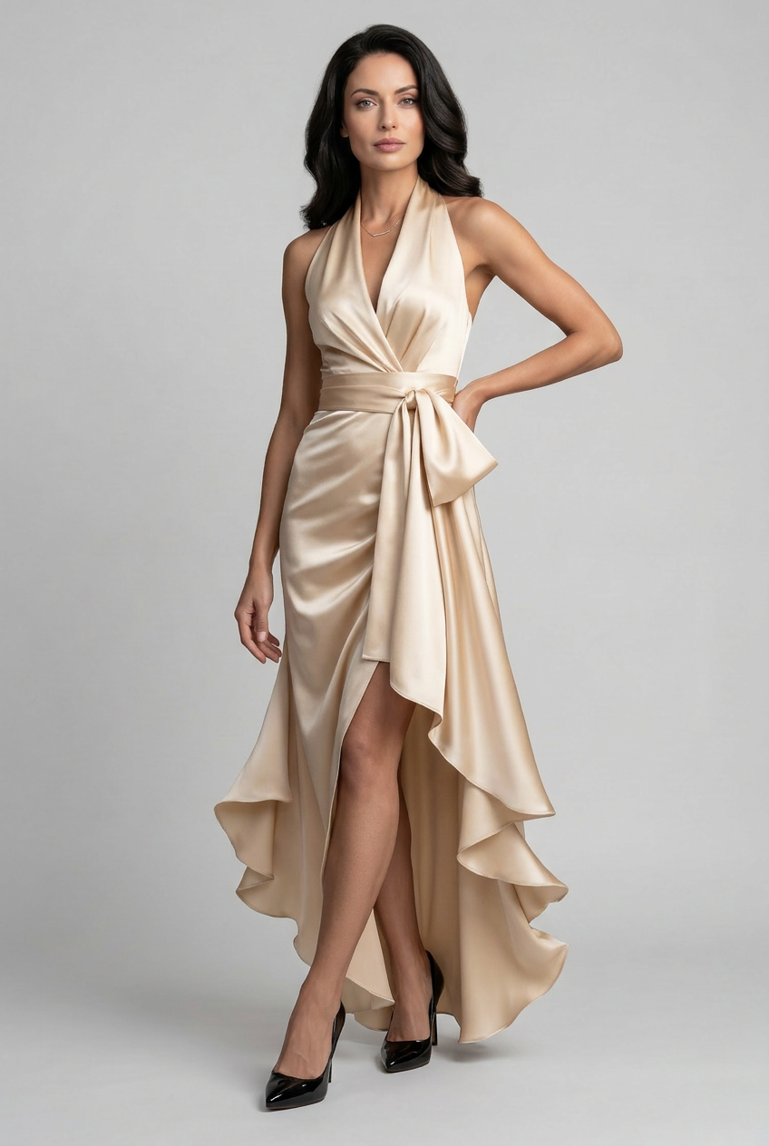 Women’s Prom Dress | Halter with High Low Ruffle Hem - 8