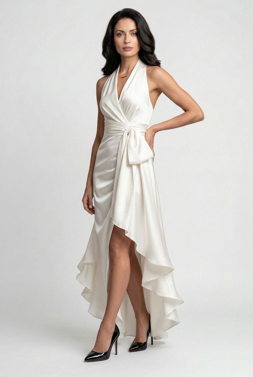 Women’s Prom Dress | Halter with High Low Ruffle Hem - 9
