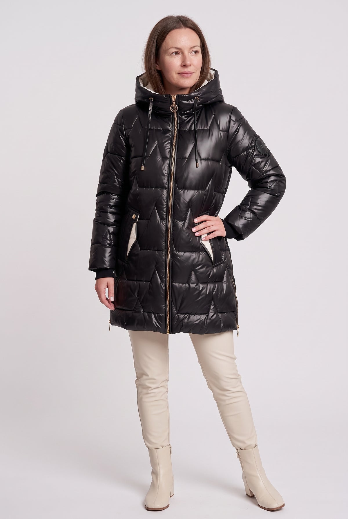 Women's Puffer Coat | Hooded Longline - Black
